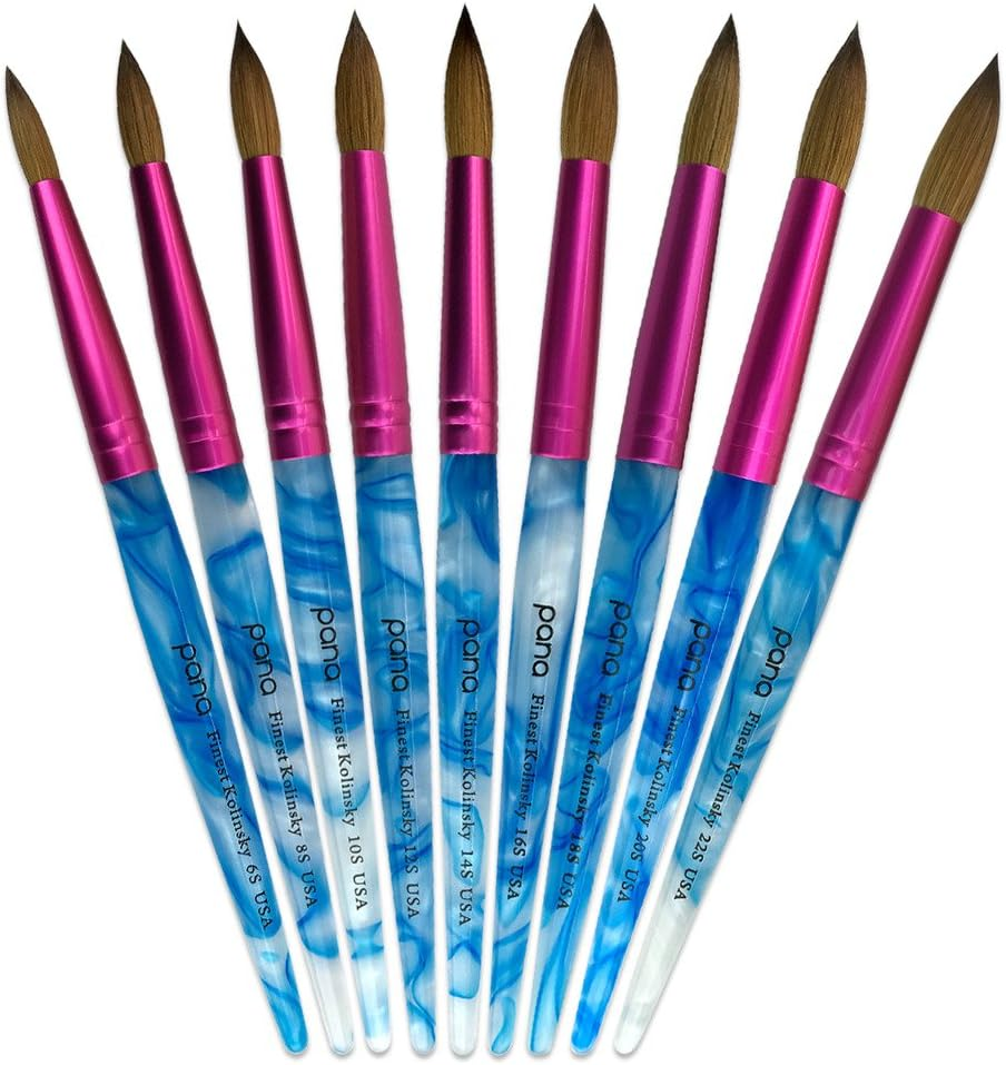 PANA Pure Kolinsky Hair Acrylic Nail Brush - round Shape Pink Ferrule with White Swirl Blue Handle (Size 10) - Nail Brush for Acrylic Nail Application, Nail Extension, Manicure Pedicure Salon Beginner and Professional image number 5
