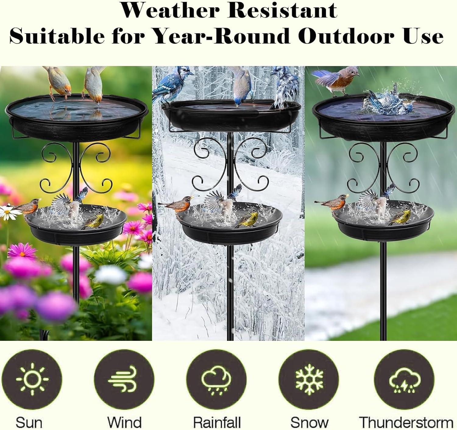 Heavy-Duty Metal Stake Bird Bath: Removable Outdoor Feeder & Spa for Garden, Lawn - Standing Design (Black)