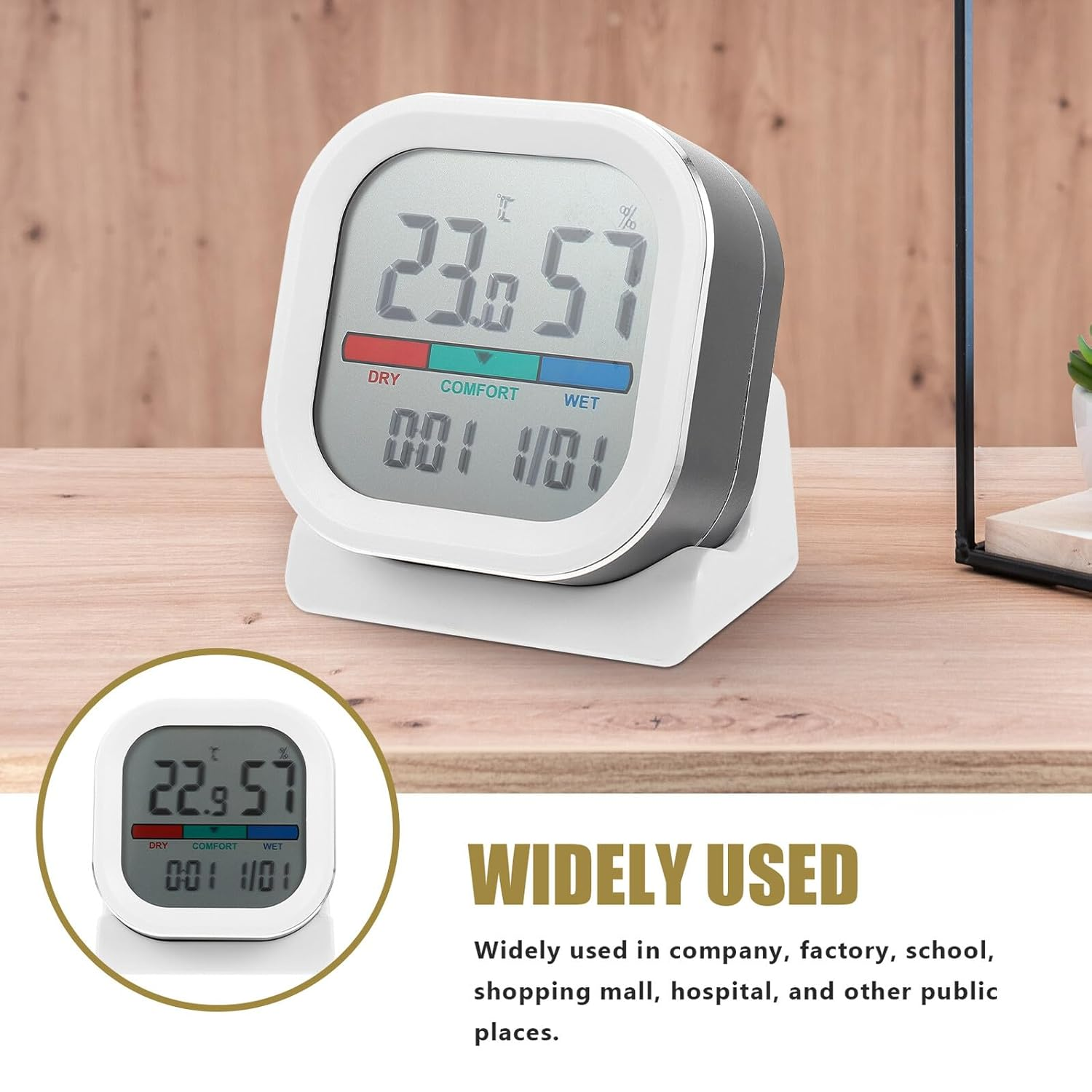 COHEALI Digital Indoor Hygrometer Thermometer with Clock Function Portable Aluminum Alloy and Abs Thermohygrometer for Home Office Easy-Read Color Display and Compact Design image number 2