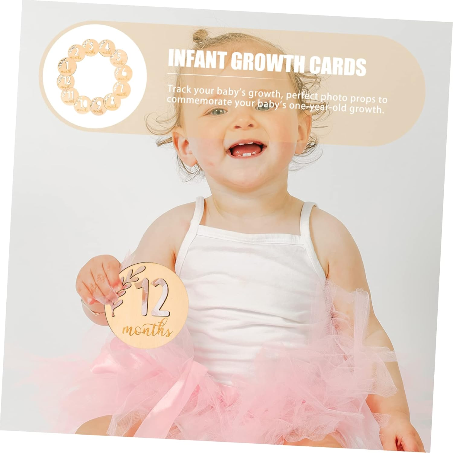 12Pcs Hollowed Wooden Baby Milestone Cards Infant Monthly Growth Blocks Photography Props for Newborns Baby Supplies Monthly Commemorative Set image number 2