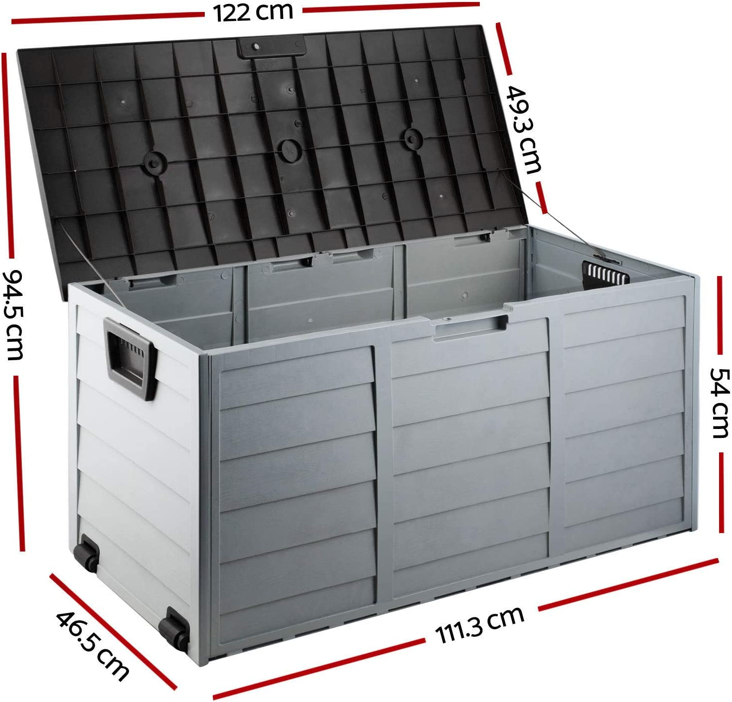 Gardeon Outdoor Storage Box Container Cabinet Bench, 290L Large Lockable Tool Toy Deck Boxes Chest Garden Shed Storages Ottoman Chair Seat Patio Indoor Furniture, with Wheels Handles Black image number 5