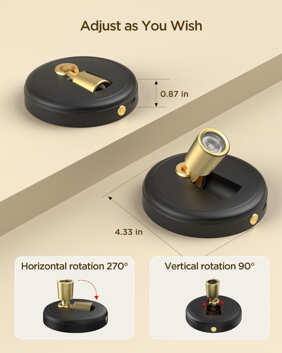 Rechargeable Magnetic Spotlight 2 Pack - Wireless Battery Powered LED Spot Lights for Pictures, Artwork, Plants, Closet Lighting - Adjustable Dimmable Uplight Indoor, Gold image number 6