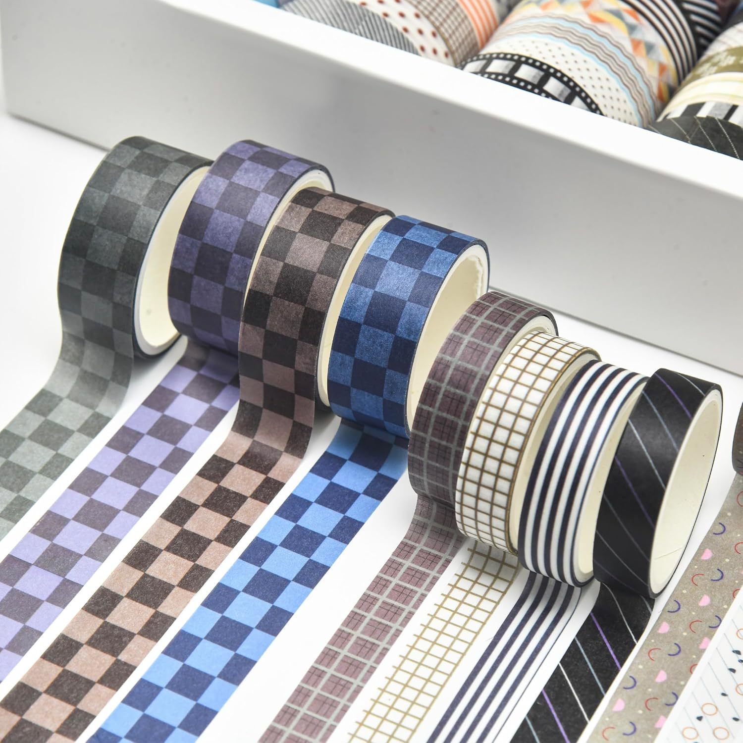 Songdao 44 Rolls Basic Washi Tape Pack Solid Colors Arts Adhesive Tapes Plaid Patterns Decorative Masking Tape Sets for Craft, Kids, Scrapbook, DIY, Gift Wrapping image number 2