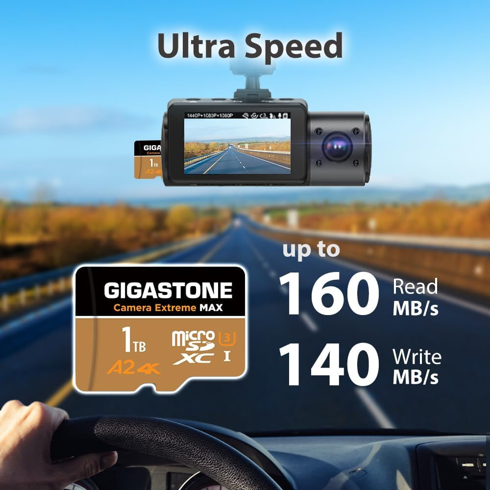 [5-Yrs Free Data Recovery] GIGASTONE 1TB Micro SD Card, 4K Camera Extreme MAX Series Speed up to 160Mb/S, Compatible With, Gopro, DJI, REDTIGER Rove VIOFO VANTRUE Dash Cam, Microsdxc UHS-I A2 4K U3