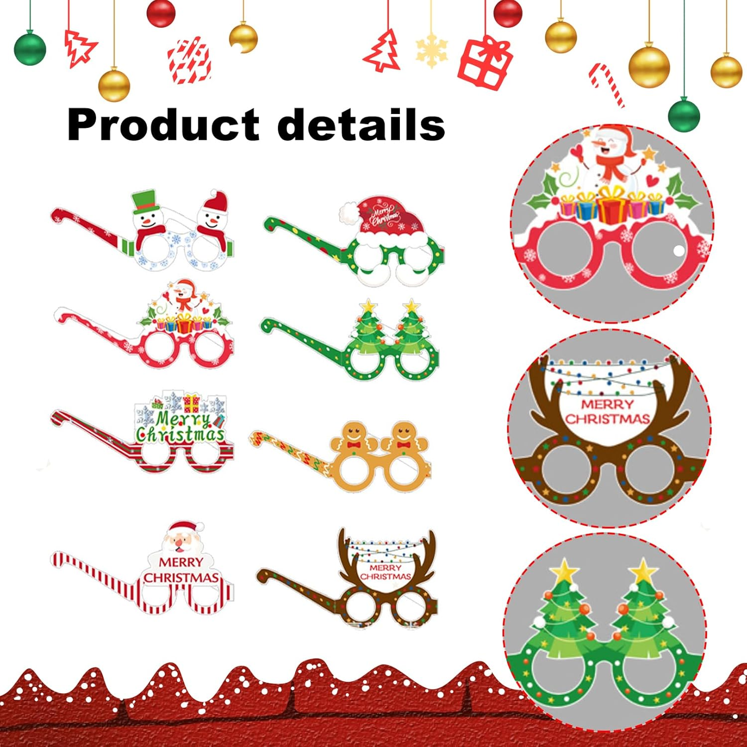 8Pcs Novelty Christmas Glasses to Wear,Christmas Props,Christmas Glass,Novelty Glasses Photo Booth Decorations,Christmas Photo Props,Creative Funny Eyewear for Kids Adults Carnival Fancy Party Gifts image number 5