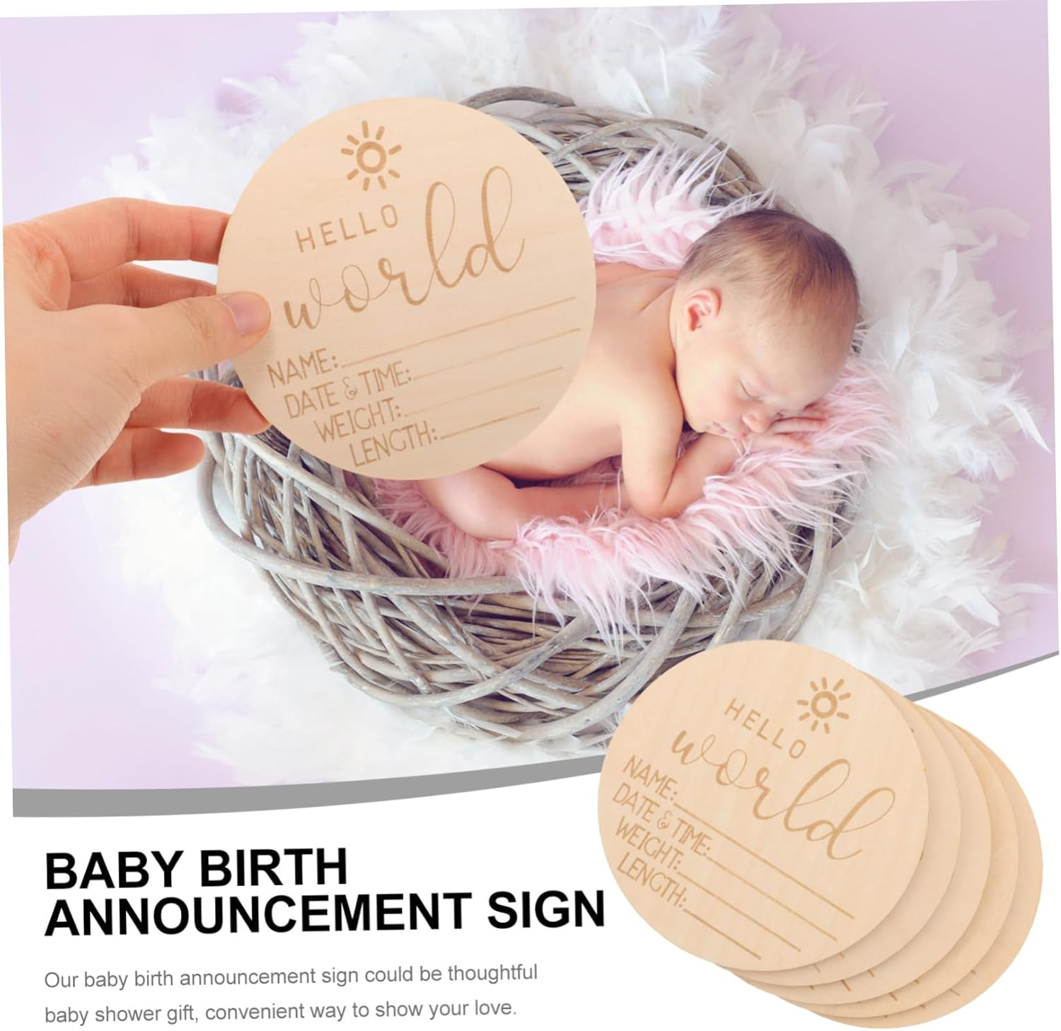 VICASKY 5Pcs Wooden Birth Announcement Cards for Newborns Name Sign Cards for Shower Party Decorations image number 6
