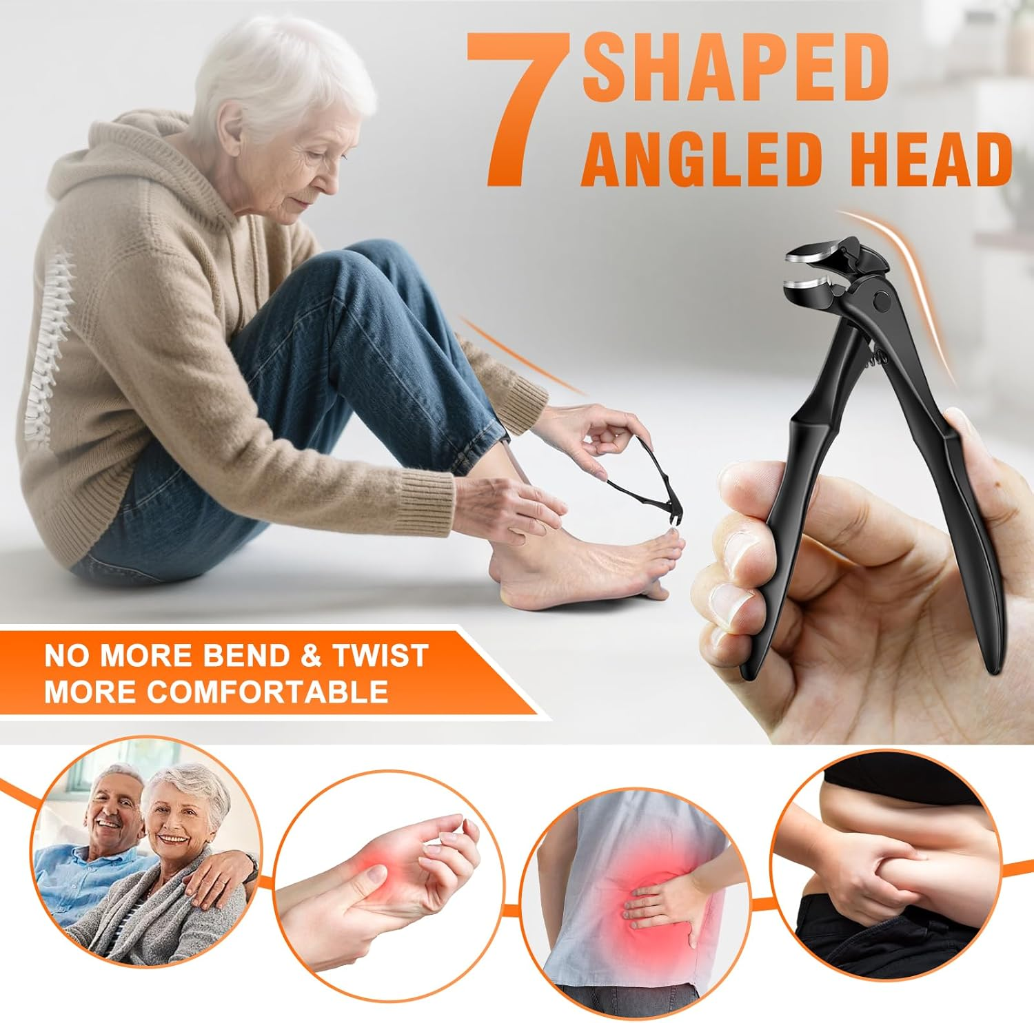 DRMODE Long Handled Toenail Clippers for Seniors, Angled Head Ergonomic Toe Nail Clippers for Thick Nails for Seniors with Wide Jaw Opening, Heavy Duty Large Finger Nail Clipper Adult Men with Catcher image number 4