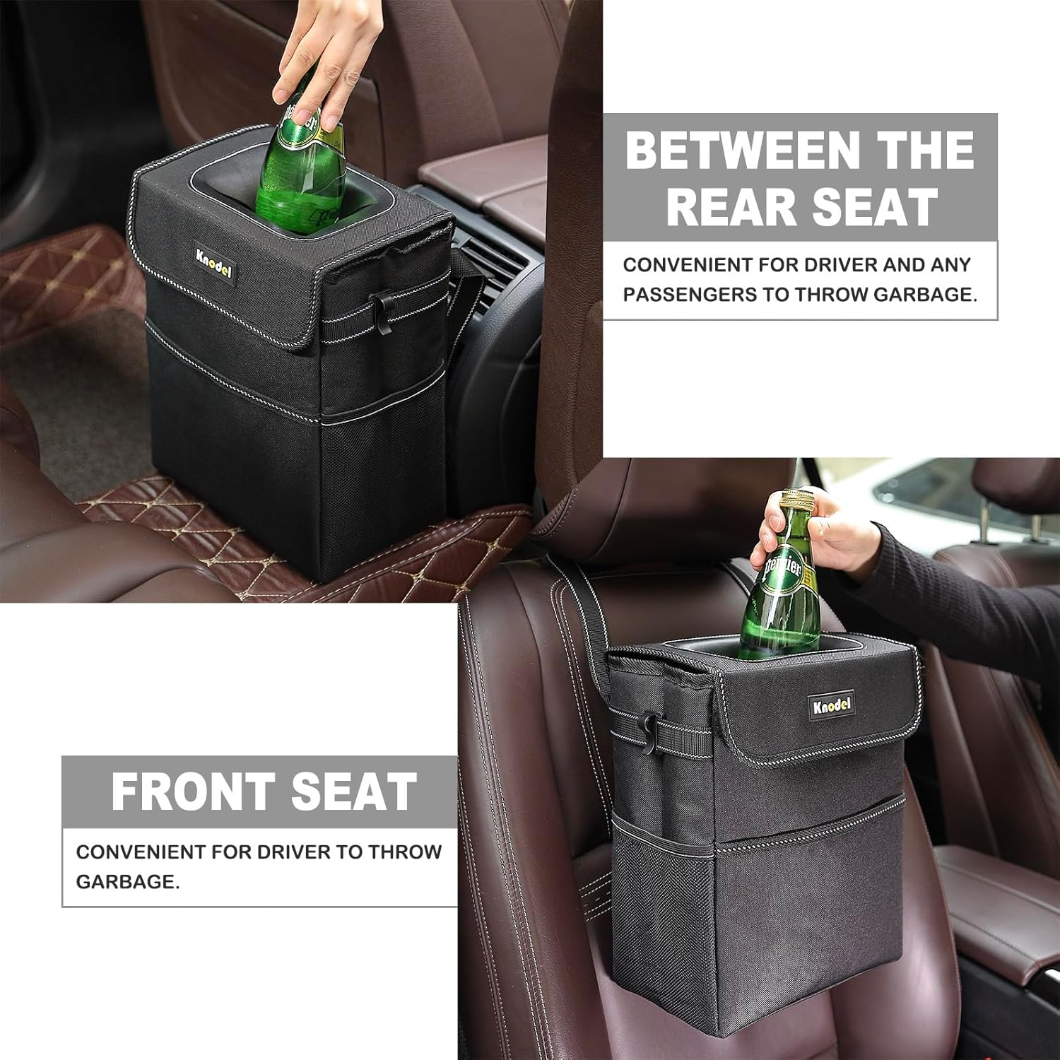 K KNODEL Car Trash Can, Waterproof Car Bin with Lid, Auto Garbage Bag Hanging, Leak-Proof Car Storage Bag (Black, Large) image number 1