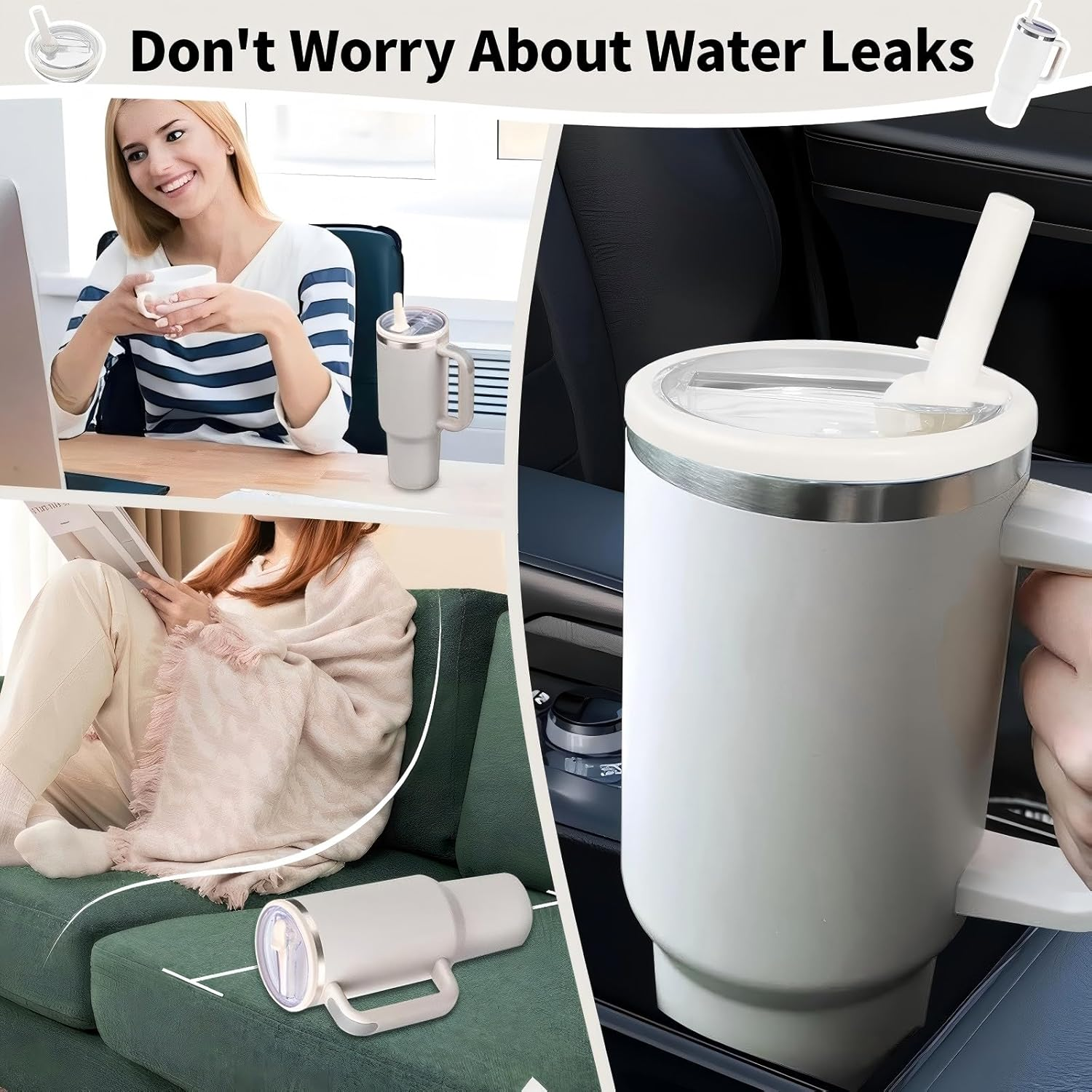 2 Pack 40Oz Tumbler Detachable Flip Straw Lid for Stanley Cup Accessory, Lids for Stanley Cups, Leak Proof Lids with Stanley Cup, Accessories Compatible with Stanley Cups Cover (White + White) - 2 Pack(Black + Black) image number 3