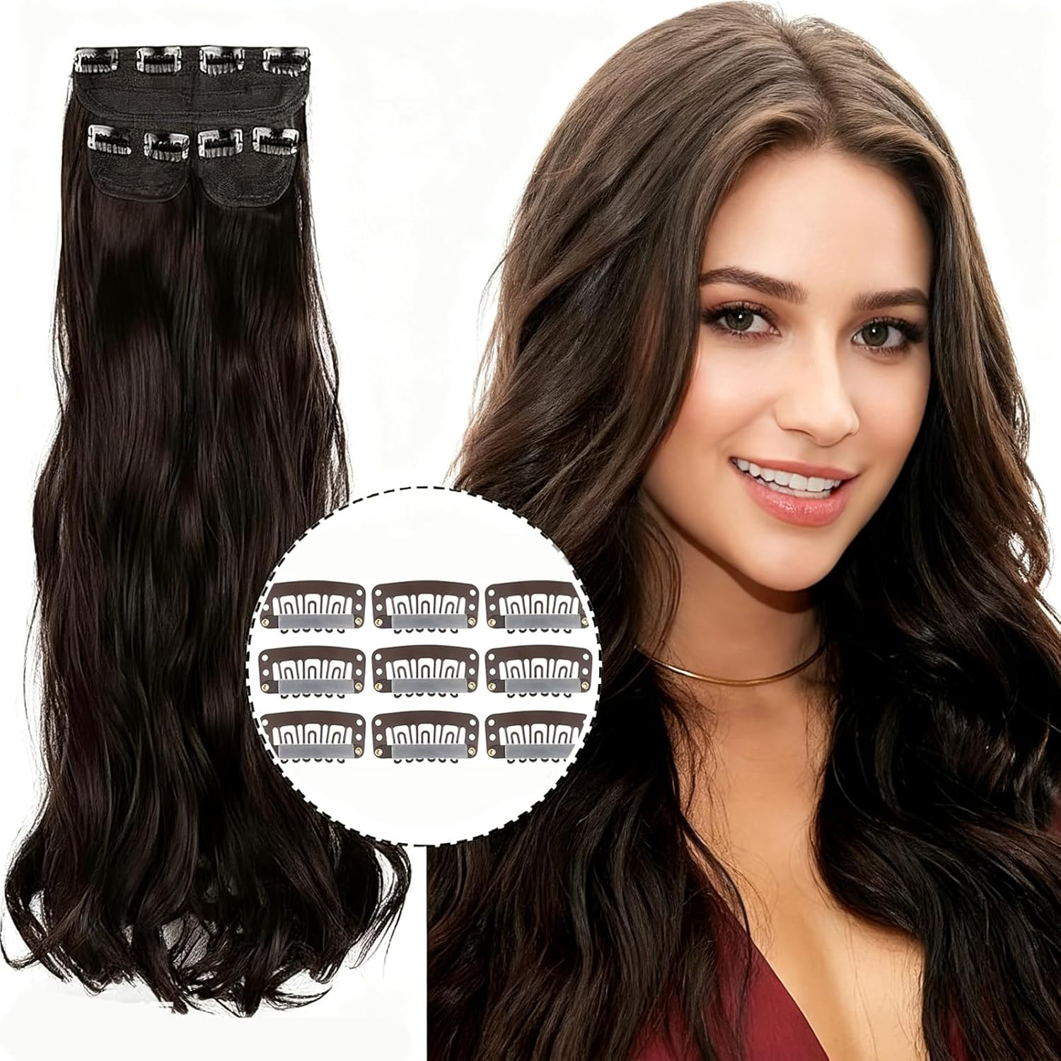 Suytvenxau Wig Clips, 50 PCS Hair Extension Clips Small Snap Clips for Wig (Dark Brown) - Versatile Small Hair Clips for Wigs and Hairpieces - Black  Light Brown image number 2