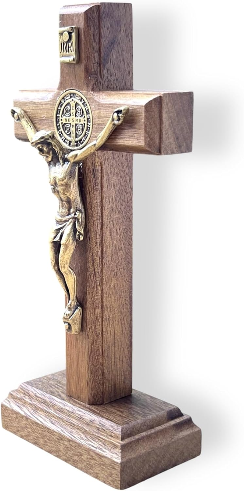 Joseph'S Workshop Small Light Wood Crucifix with Antique Gold Corpus &ndash; 4.75" Standing Table Cross with Base for Prayer, Home, or Travel image number 4