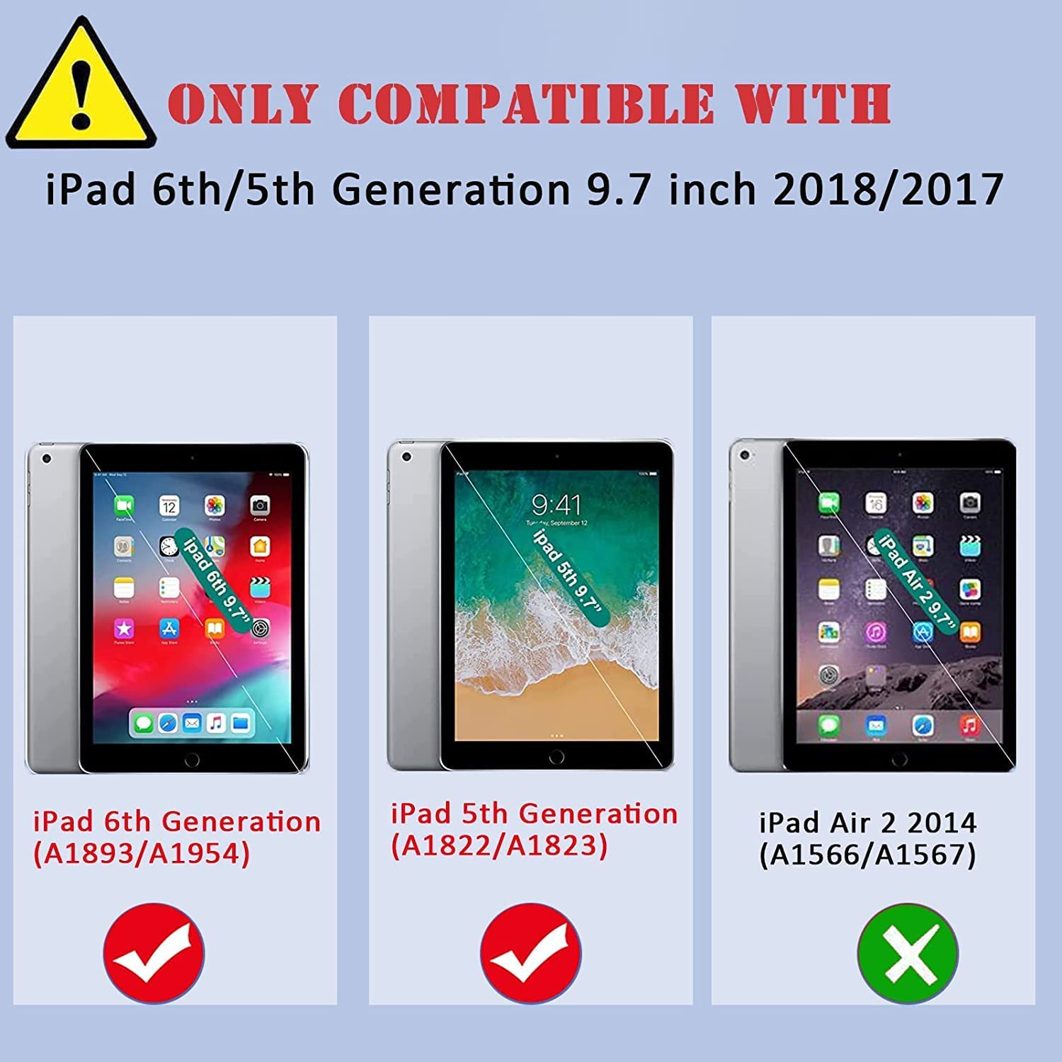 Herize Ipad 6Th Generation Cases Cover for Kids | Ipad 5Th Generation Case 9.7 Inch W/Pencil Holder Ipad 9.7 Case W/Stand for Boys Girls | Heavy Duty Rugged Ipad Case 6Th/5Th 2018/2017 image number 1