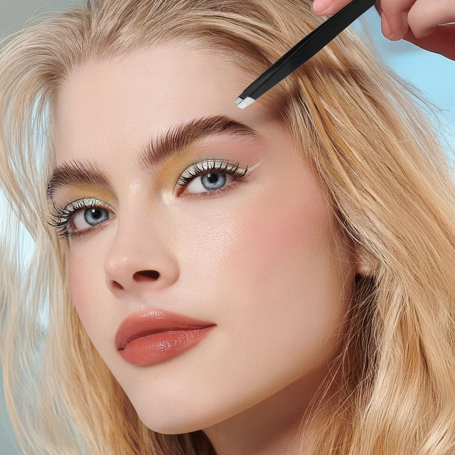 WALWAL 5 Piece Stainless Steel Tweezers Set with Scissors Flat Slant Knife Point for Eyebrow Hair Removal image number 3