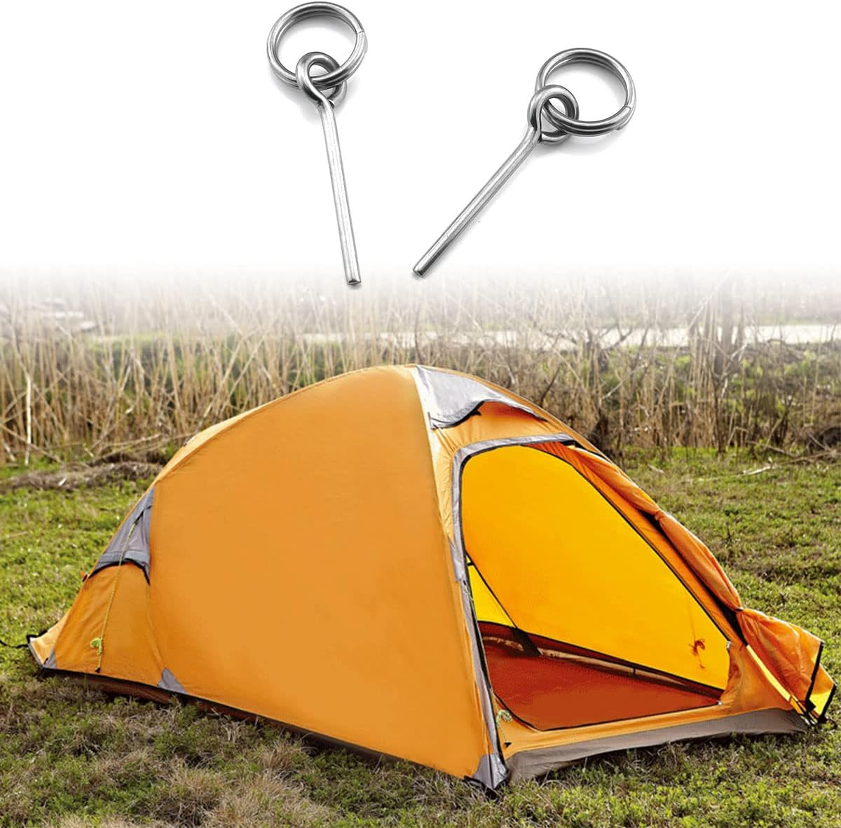 4Pcs Tent Pin & Ring Replacement Stainless Steel Tent Pole Connectors for Outdoor Camping Hiking Travel image number 5