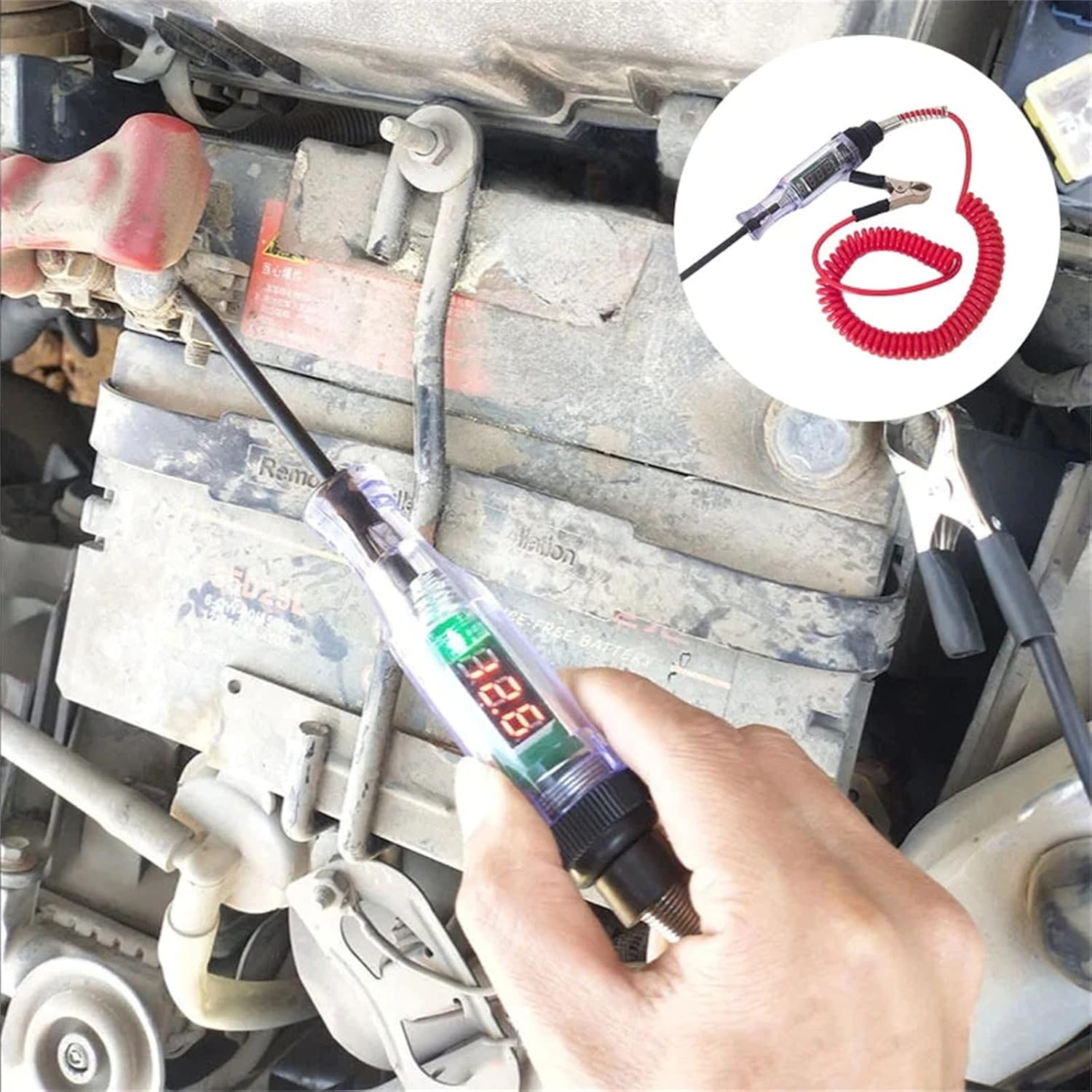 Automotive Test Light Digital LED Circuit Tester 6V/12V/24V Auto Electric Tester Light Tool with Voltmeter and Probe for Checking Vehicle Car Truck Motorcycle Boat Fuses Car Checker (A, One Size)