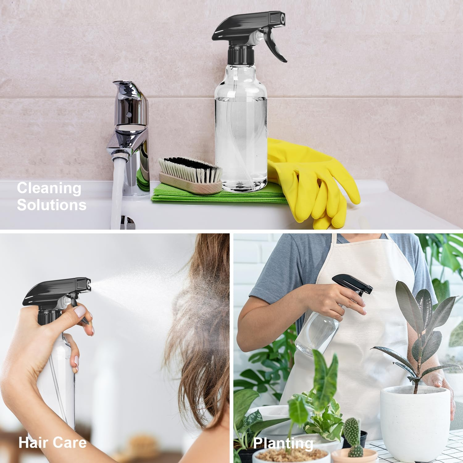 Uineko Spray Bottles 2-Pack, 10 Oz, Mist & Stream, Heavy Duty Spraying Empty Water Sprayer Bottle, BPA Free Plastic Refillable Containers for Cleaning Solutions, Plants, Hair, Essential Oils (Clear) image number 3