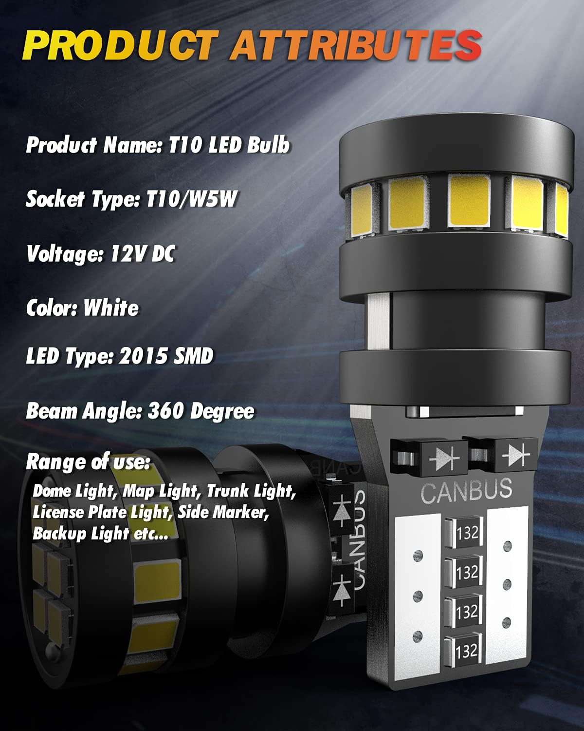 W5W LED Bulb, OUSHI Canbus Error Free T10 501 194 168 2825 12V Replacement Bulbs for Car Interior Dome Map Door Courtesy License Plate Lights, 6500K Xenon White(Pack of 4) - Ice Blue image number 7