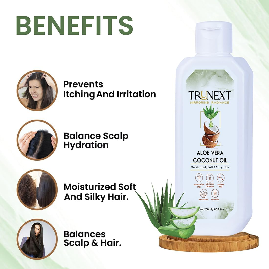 TRUNEXT NATURAL ALOE VERA COCONUT HAIR OIL - with NATURAL HERB EXTRACTS, 200 ML image number 2