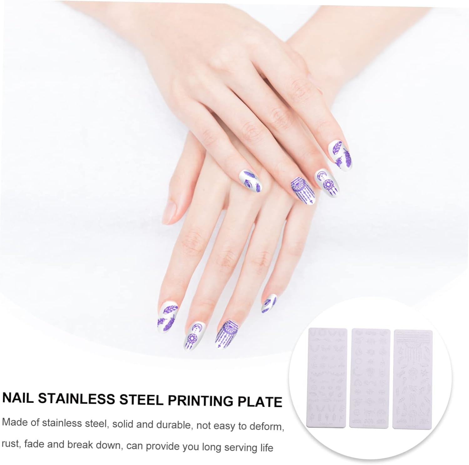MUCKLILY 3Pcs Nail Art Print Template Metal Nail Stamper Plates Flower Art Stencils for DIY Manicure image number 6