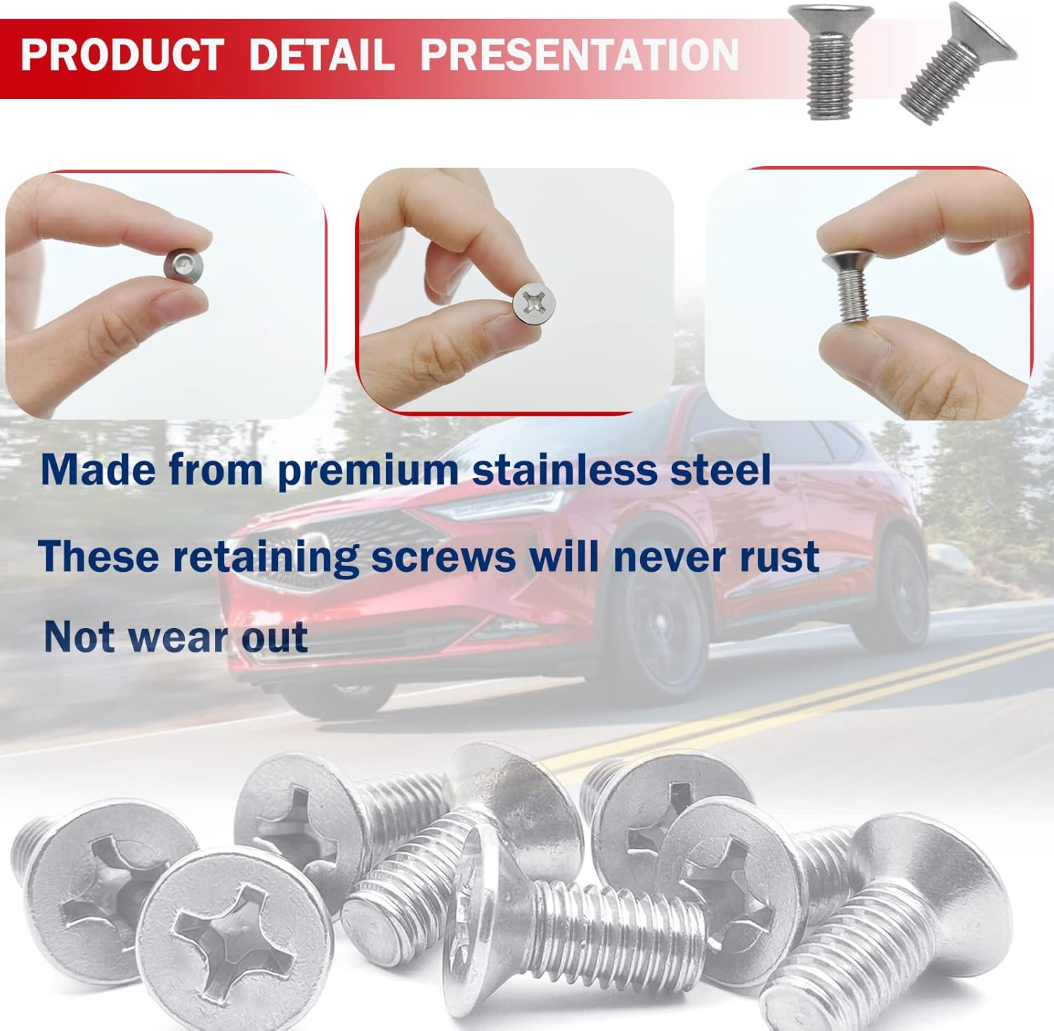 8Pcs Screw Rotor Brake Disc Retaining 93600-06014-0H- Compatible with Honda, Acura, Volkswagen, Audi,Hyundai and Kia Models, Stainless Steel Retaining Screws for Front and Rear image number 2