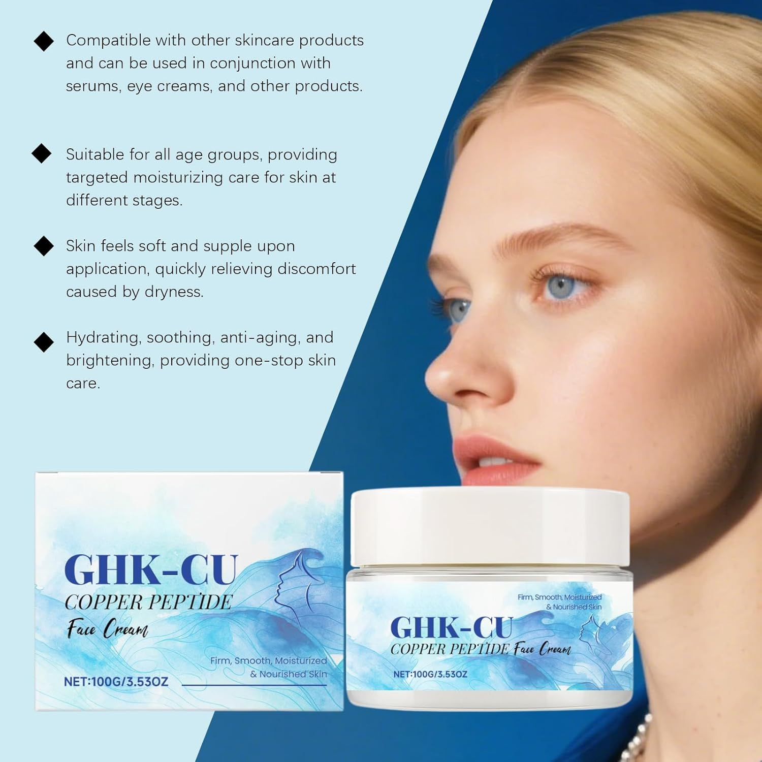 GHK-CU Copper Peptide Face Cream, Firming Moisturizing Anti-Aging Cream for Smooth Hydrated Skin, Revitalizing Copper Peptide Moisturizer for Fine Lines, Radiance Boosting Daily Repair Cream (1Pcs)