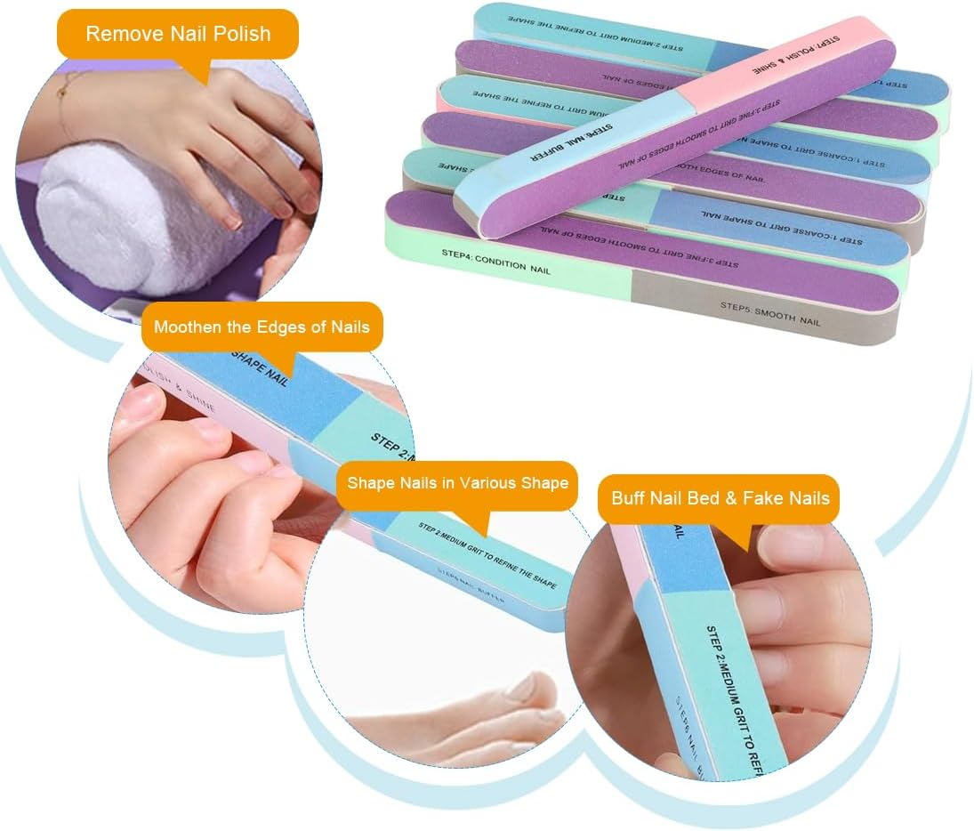 SGERUFZ Nail Buffer 7 Way Natural Nail Buffer 7 Step Sander 120/240/600/3000/6000 Grit for Shiny Nails (4Pcs) image number 5