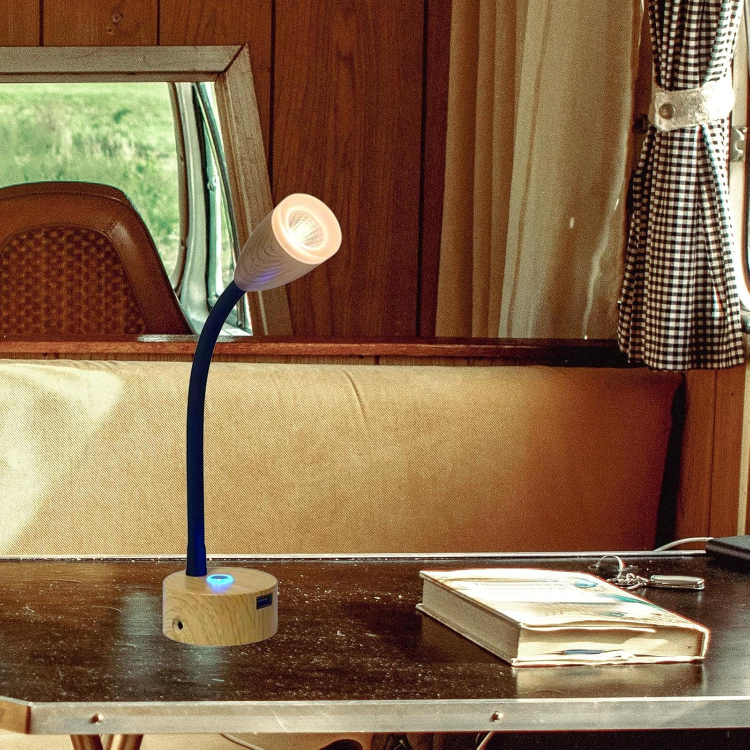 RV Reading Lamp Dimmable 3W 12V-24V with USB Port Portable Interior Lighting Memory Function for Travel Camper Boat Van Bed, Black image number 6