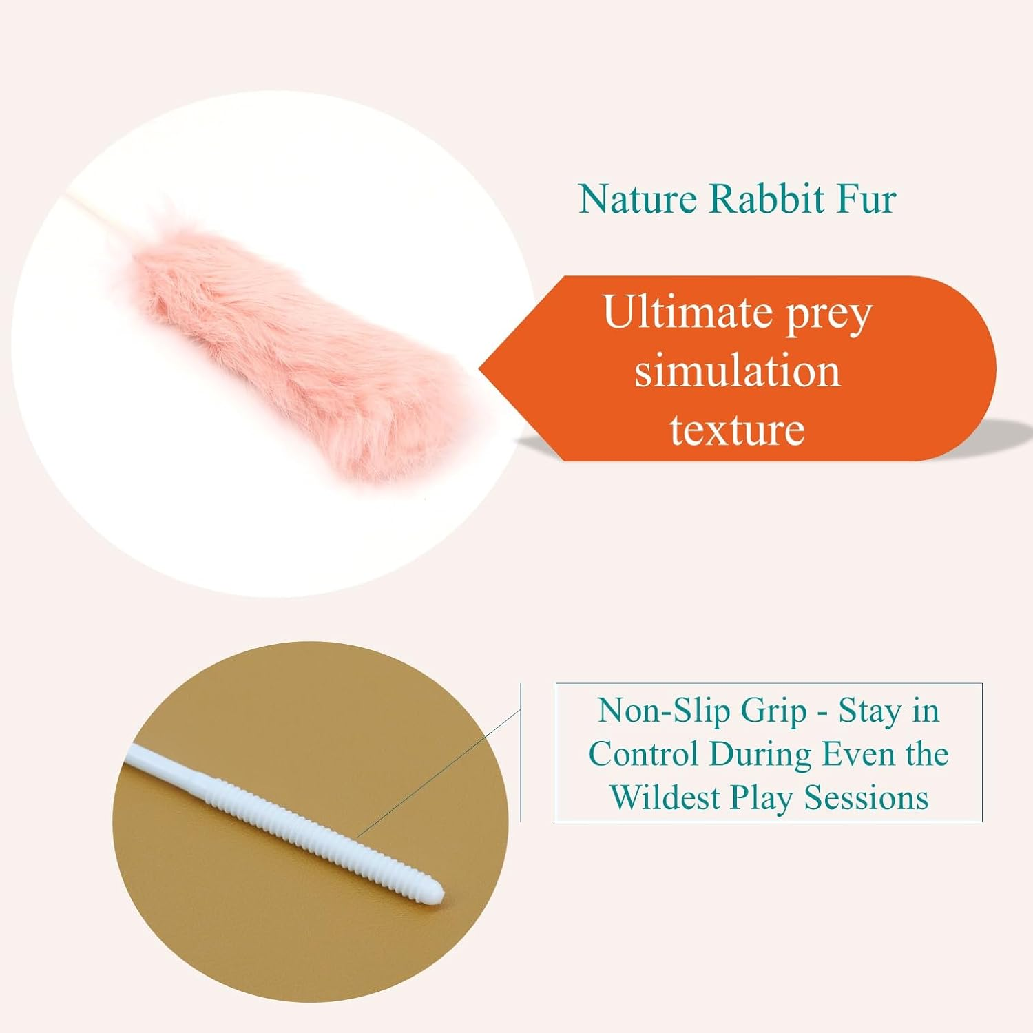 5PCS Real Rabbit Fur Cat Teaser Toys &ndash; Interactive Cat Toys with 38Cm Wands & 13Cm Soft Rabbit Fur, Colourful & Durable, Ideal for Indoor Play & Home Decor image number 3