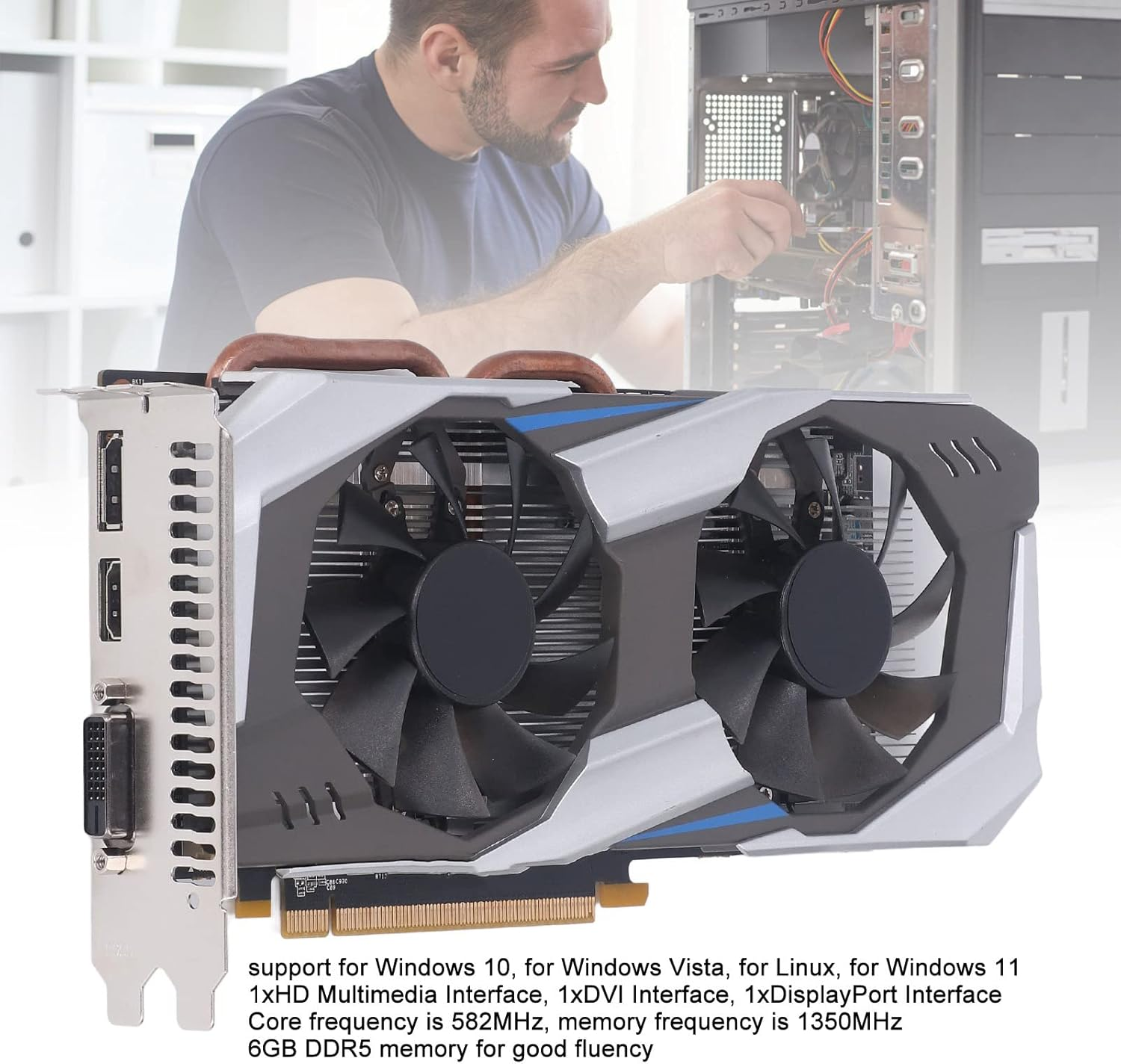 Gaming GTX1060 Graphic Cards, 6GB DDR5, 192 Bit, Computer PC Video Graphics Card, PCI Express 3.0 with Dual Fan for Desktop Computer, HD Multimedia Interface, Displayport (GTX1060 6GB) image number 5