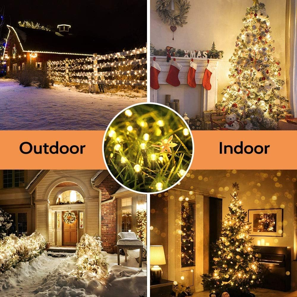 Philzops LED Christmas Fairy Lights Indoor 10 M 100 LED Christmas Lighting Outdoor Battery Warm White 8 Modes Waterproof Outdoor Fairy Lights for Christmas Tree Balcony Wedding Party Window Decoration image number 1