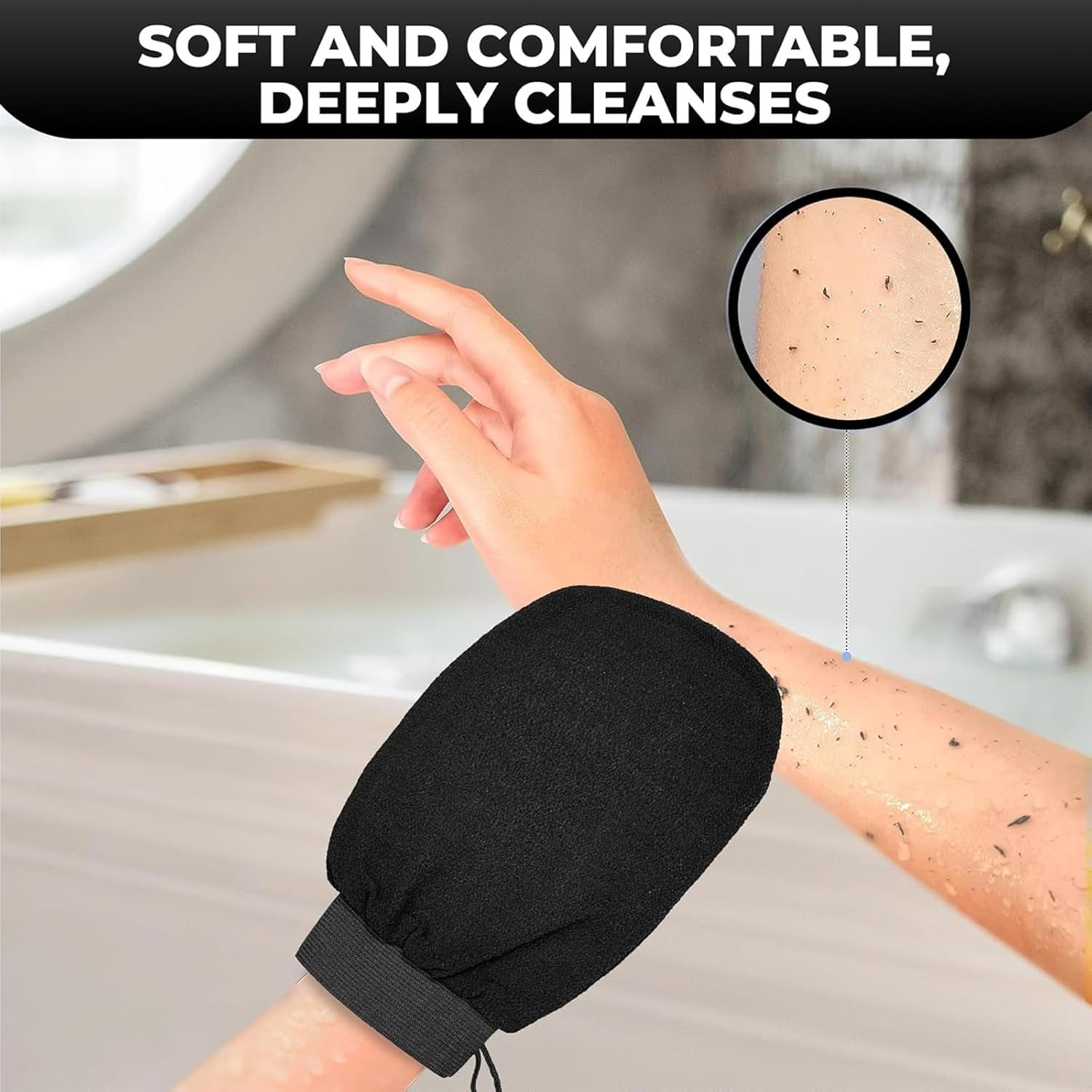 3 PCS Exfoliating Gloves, Exfoliating Mitt for Body Scrub, Korean Style Deep Cleaning, Dual-Sided for Smooth Skin, Includes Black Pink Green with Ropes image number 2