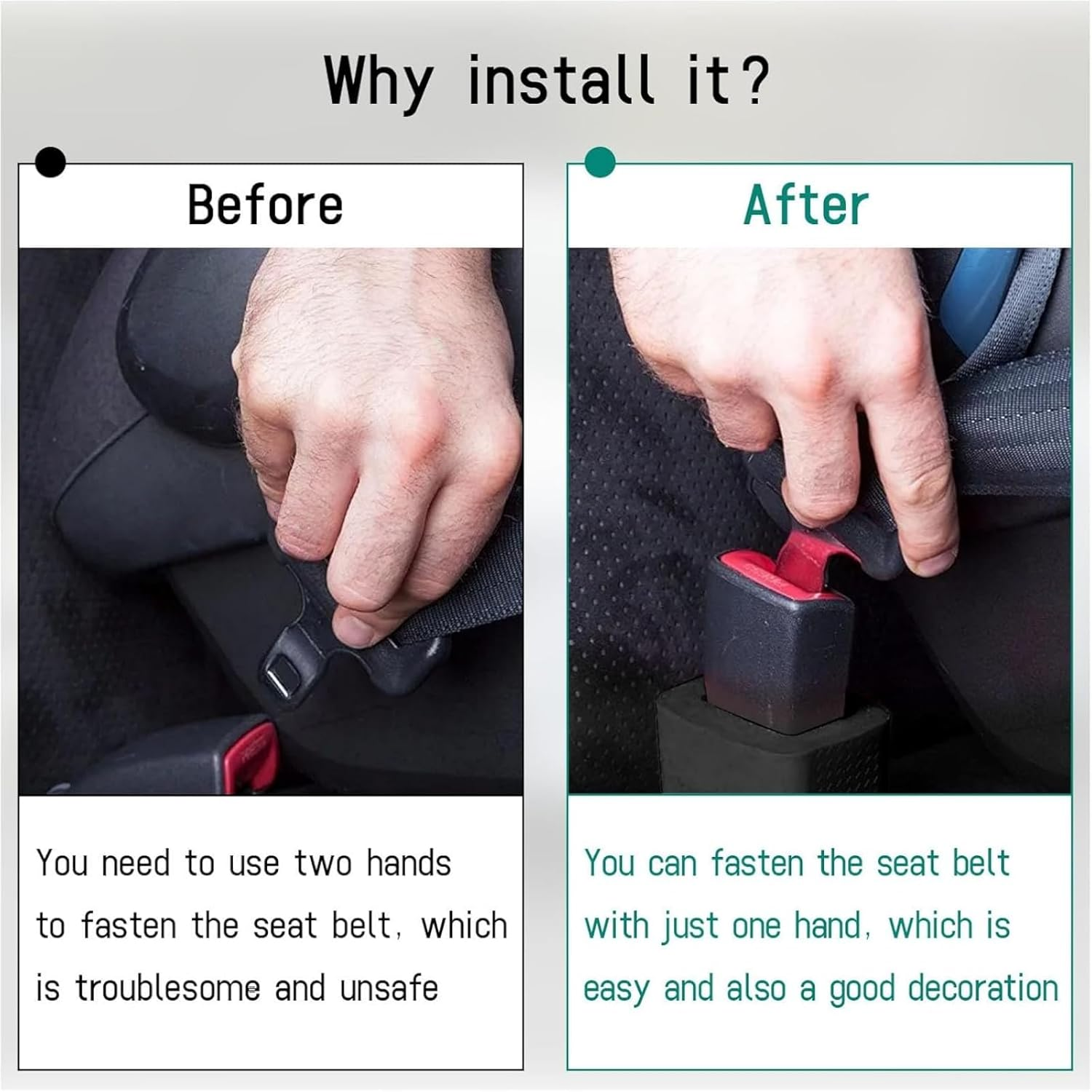 2PCS Seat Belt Buckle Holder, Silicone Auto Rear Seatbelt Buckle Booster to Makes Receptacle Stand Upright for Easy Access, Universal Vehicle Seatbelt Buckle for Kids （Black） image number 5