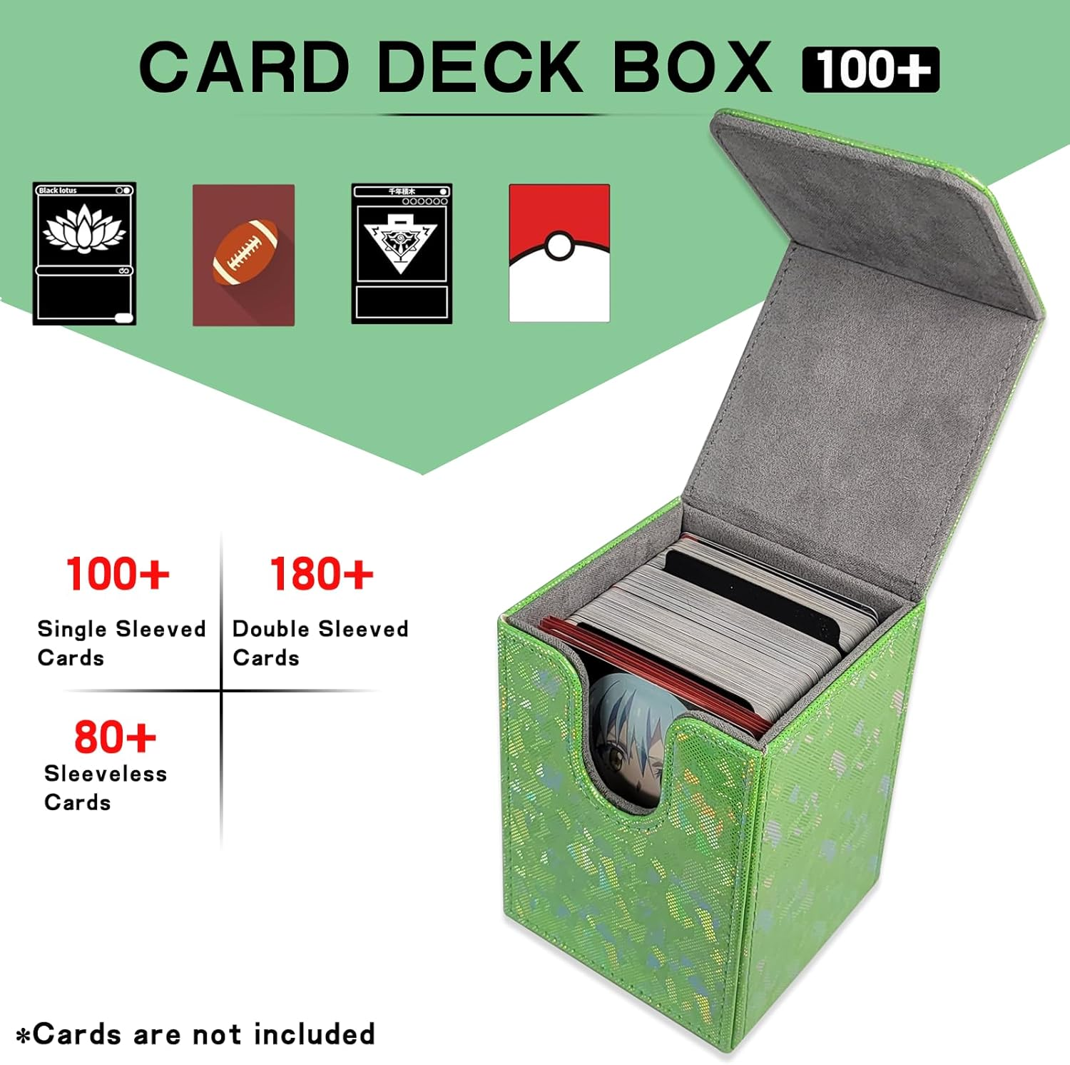 Dmoicols Sparkly Card Deck Box Holds 100+ Single Sleeved Cards,Leather Card Storage Case,Mtg Commander Deck Box with 2 Dividers Fit TCG CCG Magic Cards Vertical (Sparkly Cyan Piece) image number 3