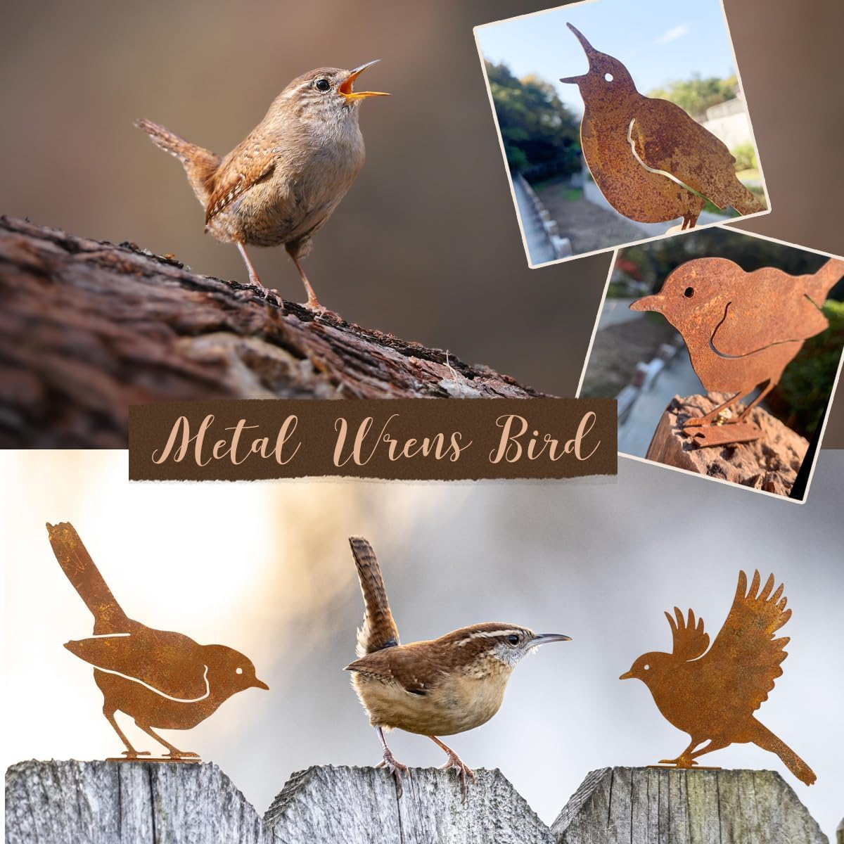 5PCS Rusty Birds Decoration,Outdoor Bird Wall Decor,Metal Birds Yard Decor, Metal Birds Craft Statue Ornaments - Garden Sculptures and Yard Art, Fence Decorations Outdoor,Rustic Garden Decor image number 1