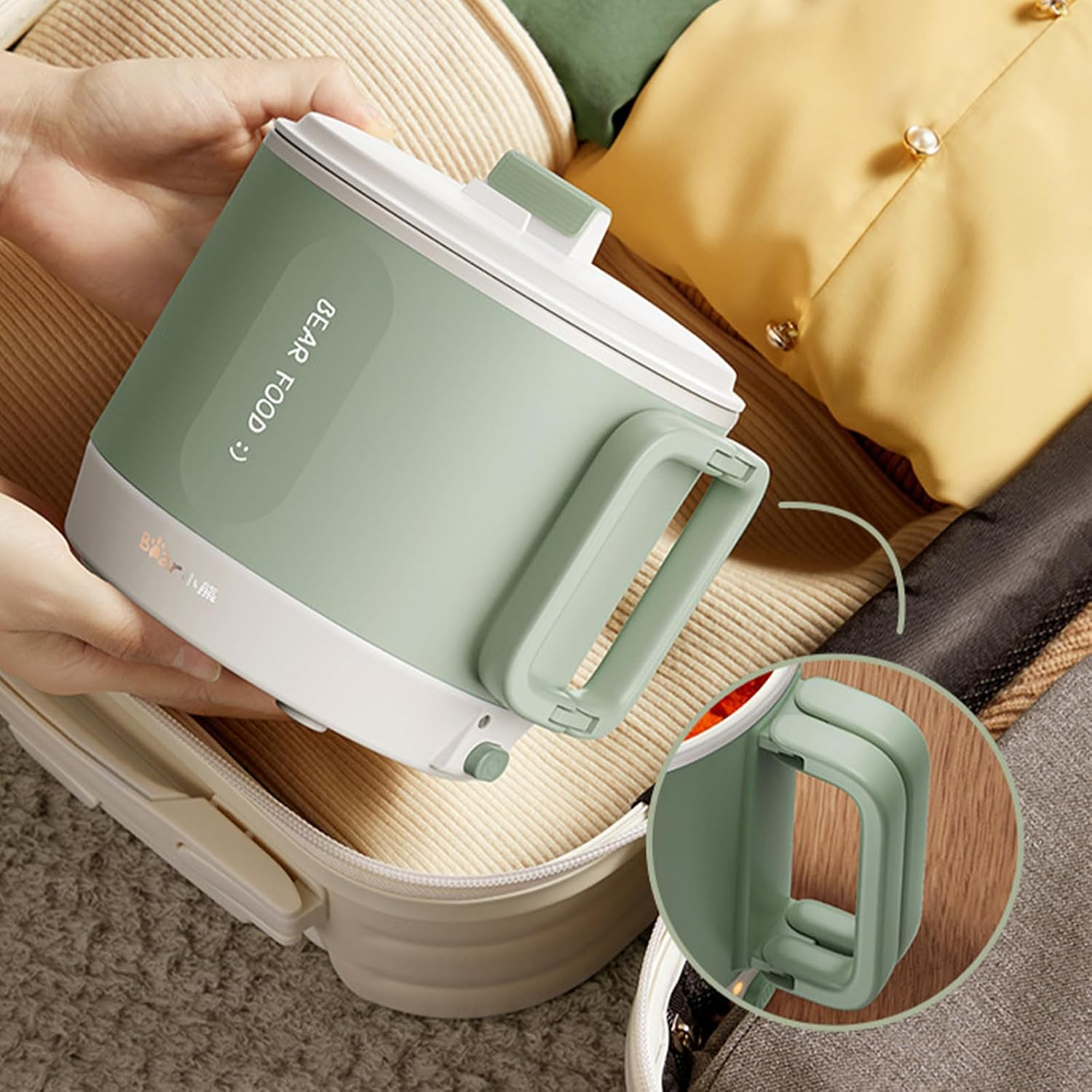 Bear Electric Hot Pot, 1.2L Ramen Cooker, Mini Portable Multi-Functional Lazy Pot for Pasta, Noodles, Egg, Soup, Non-Stick Noodle Cooker with Boil Dry Protection for Dorm, Office (Green) image number 2