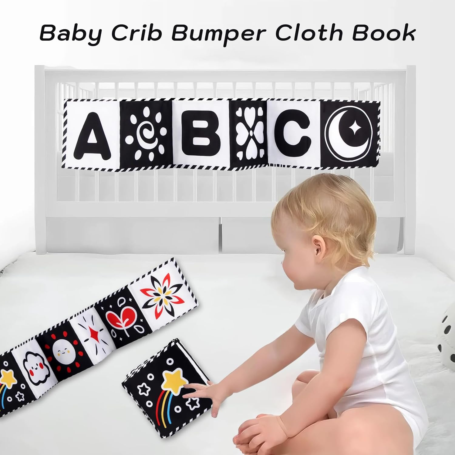 High Contrast Baby Toys, High Contrast Bedside Cloth Book for Newborns 0-6 Months, Visual and Cognitive Developmental Sensory Toy, Durable and Versatile 81.5Cm Stand up Design image number 4