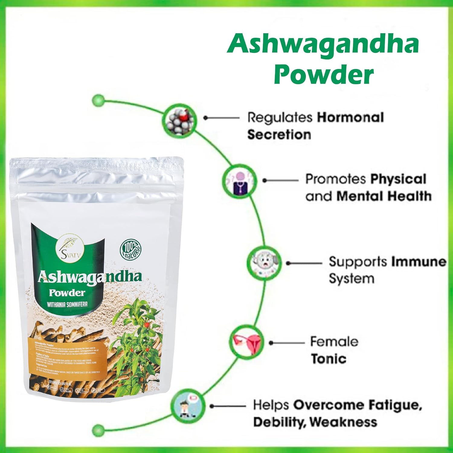 SVATV Ashwagandha Powder | Indian Ginseng | Withania Somnifera | Raw from India | 227G Half Pound image number 2