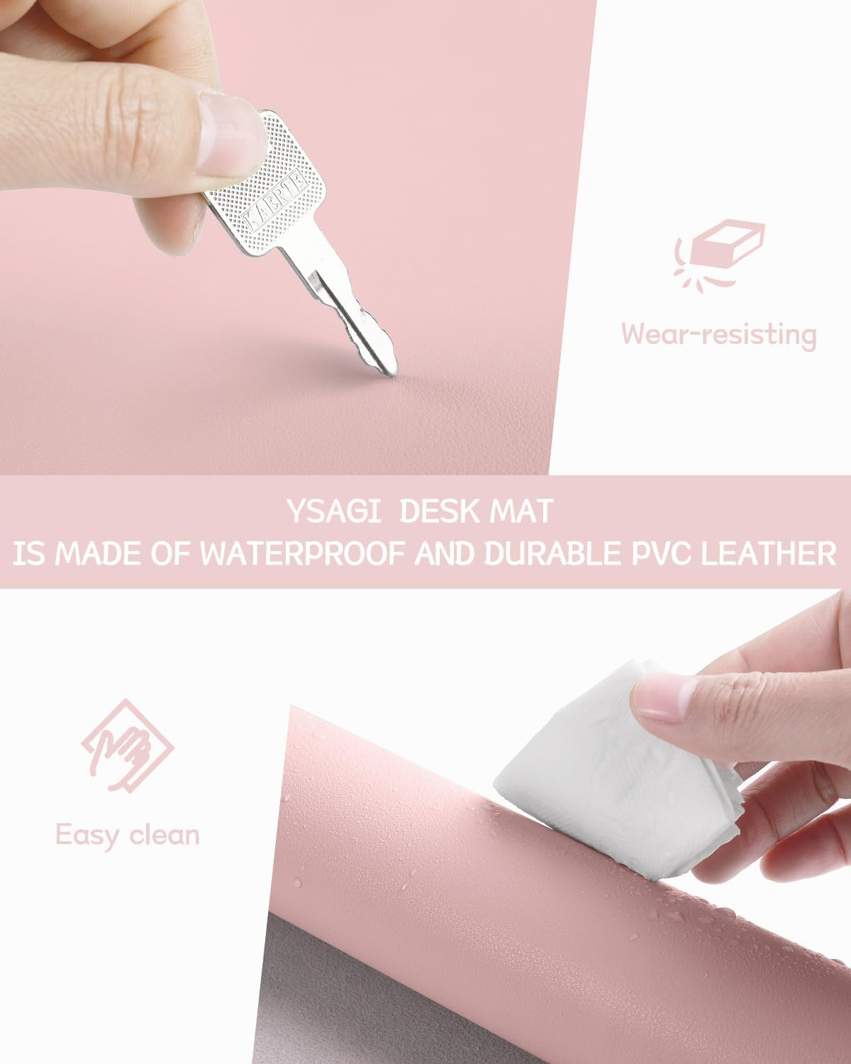 Non-Slip Desk Pad,Mouse Pad,Waterproof PVC Leather Desk Table Protector,Ultra Thin Large Desk Blotter, Easy Clean Laptop Desk Writing Mat for Office Work/Home/Decor(Pink, 31.5" X 15.7") image number 6
