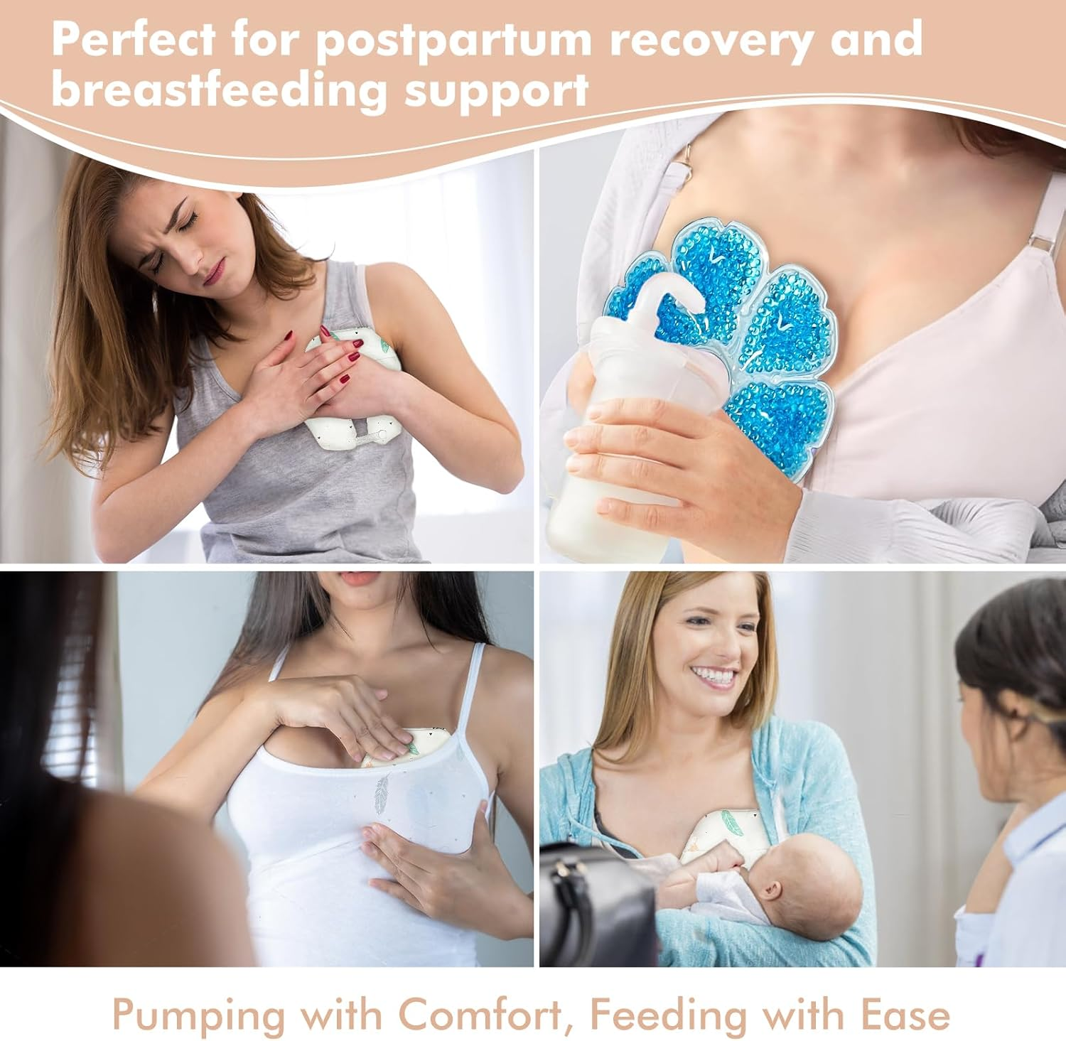Vecozey Perineal Ice Packs & Breast Therapy Gel Packs Set with Soft Washable Covers for Engorgement, Mastitis, Hemorrhoids & after Birth Discomfort, Postpartum Recovery Kit with 4 Reusable Ice Packs image number 4
