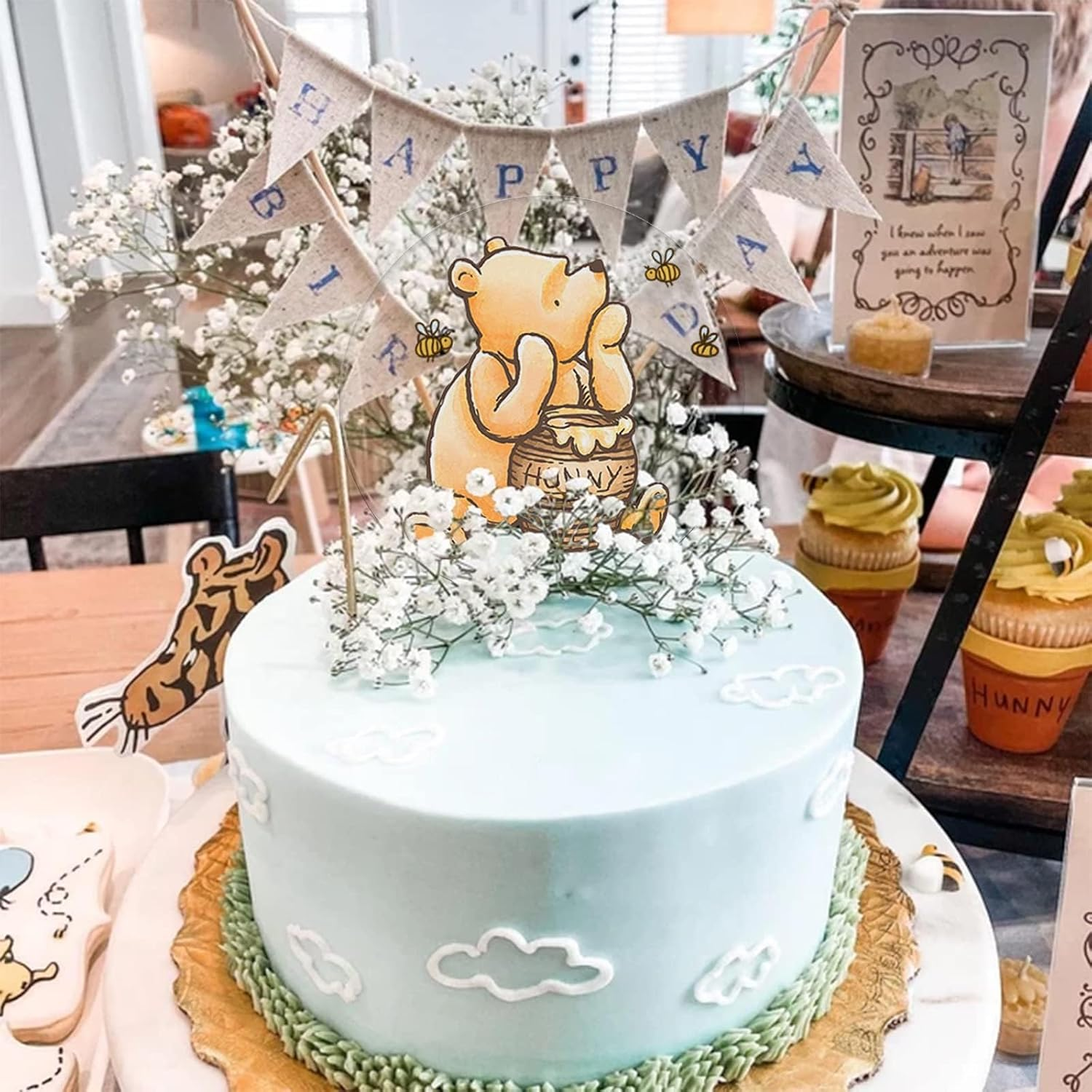 Winnie Cake Topper Welcome Baby Acrylic 5Inch Cake Toppers Cupcake Toppers Classic the Pooh Baby Shower Decorations Winnie Birthday Party Supplies