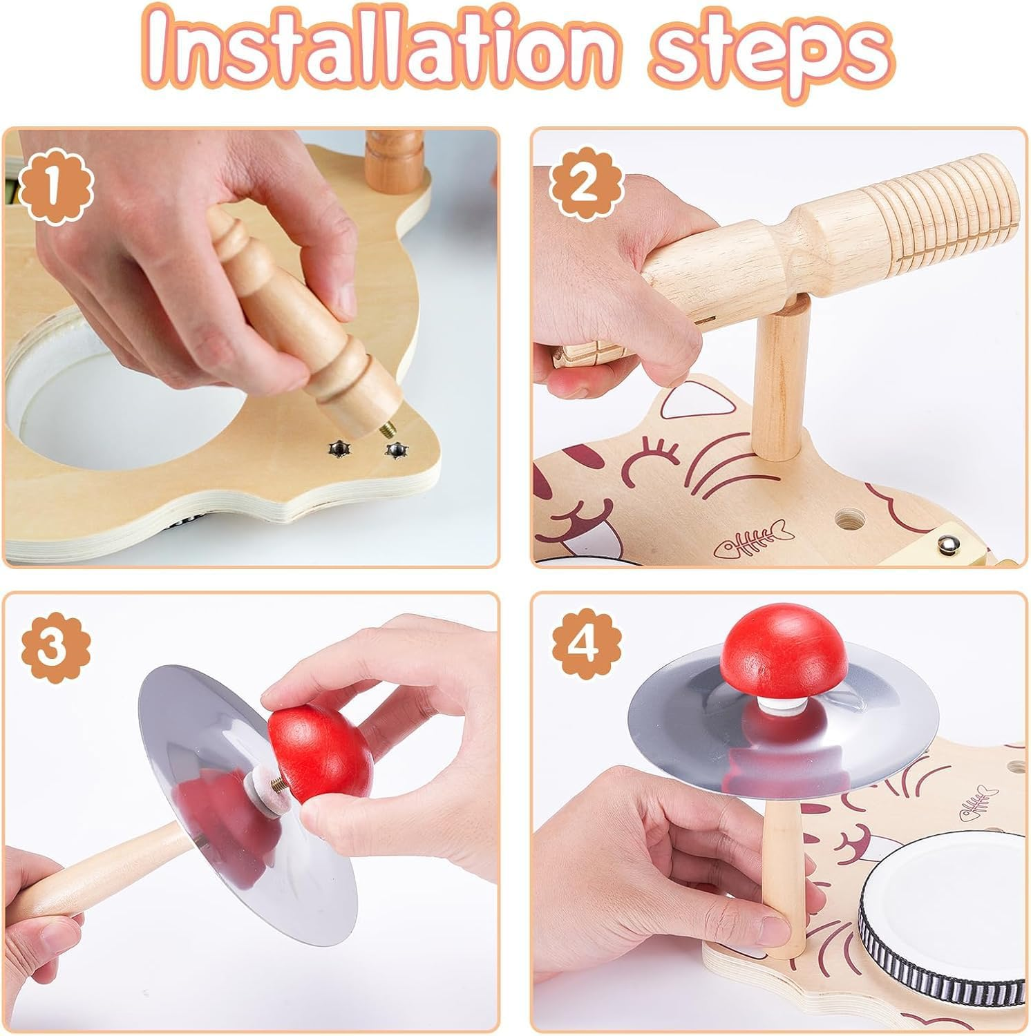 Wooden Drum Set for Toddlers, Baby Musical Instrument Set Kids Toys, Natural Wooden Montessori Toys Xylophone Music Kit Baby Sensory Toys Months Birthday Gifts for Girls Boys-Upgraded