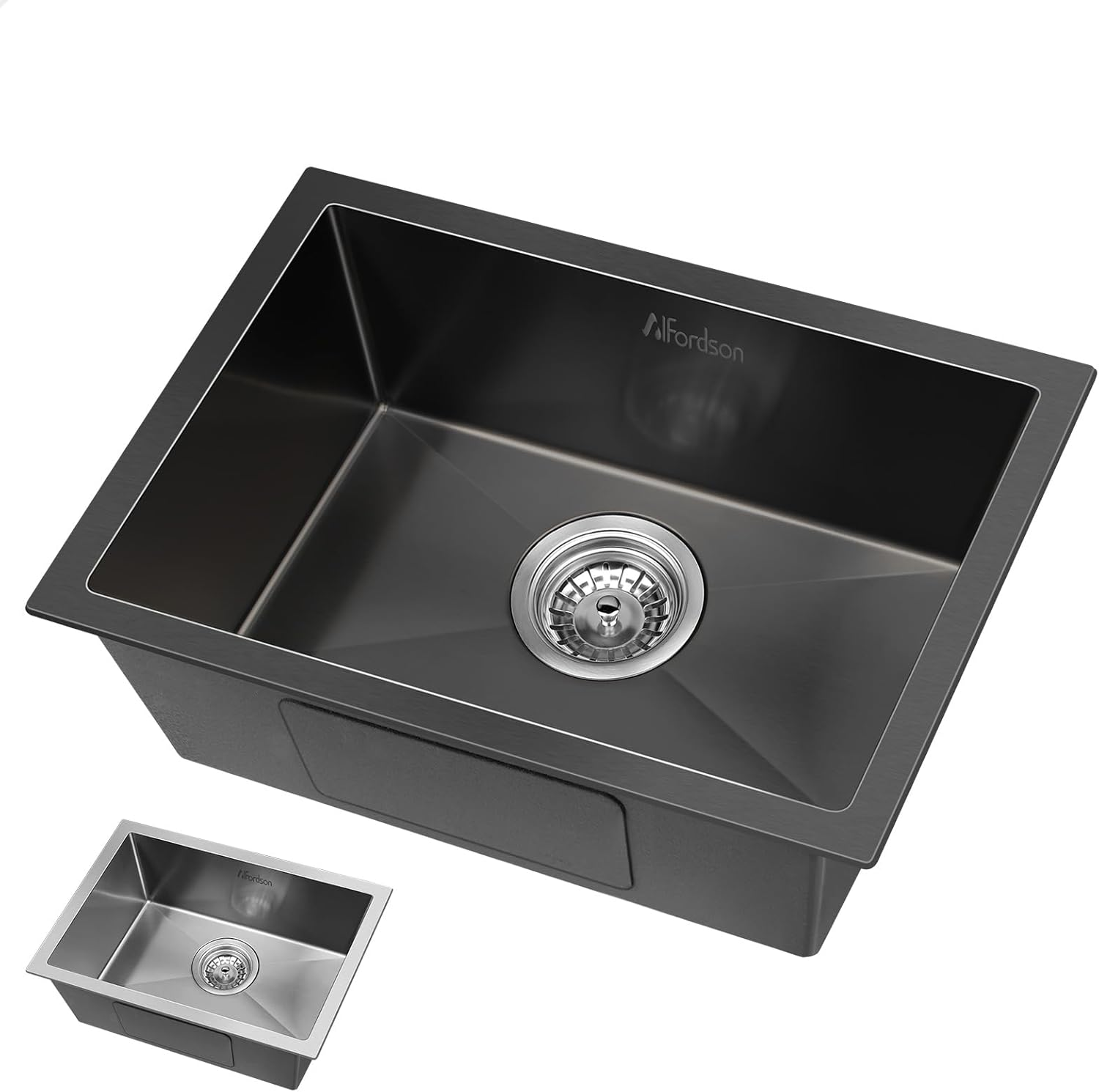 ALFORDSON 304 Stainless Steel Kitchen Sink Rectangle Shape, 450 X 300 X 220Mm, Water Basin Sinks with 3Mm Thick Edge, Single Spacious Bowl with Waste Strainer, Dishwashing Workstation, Silver Color