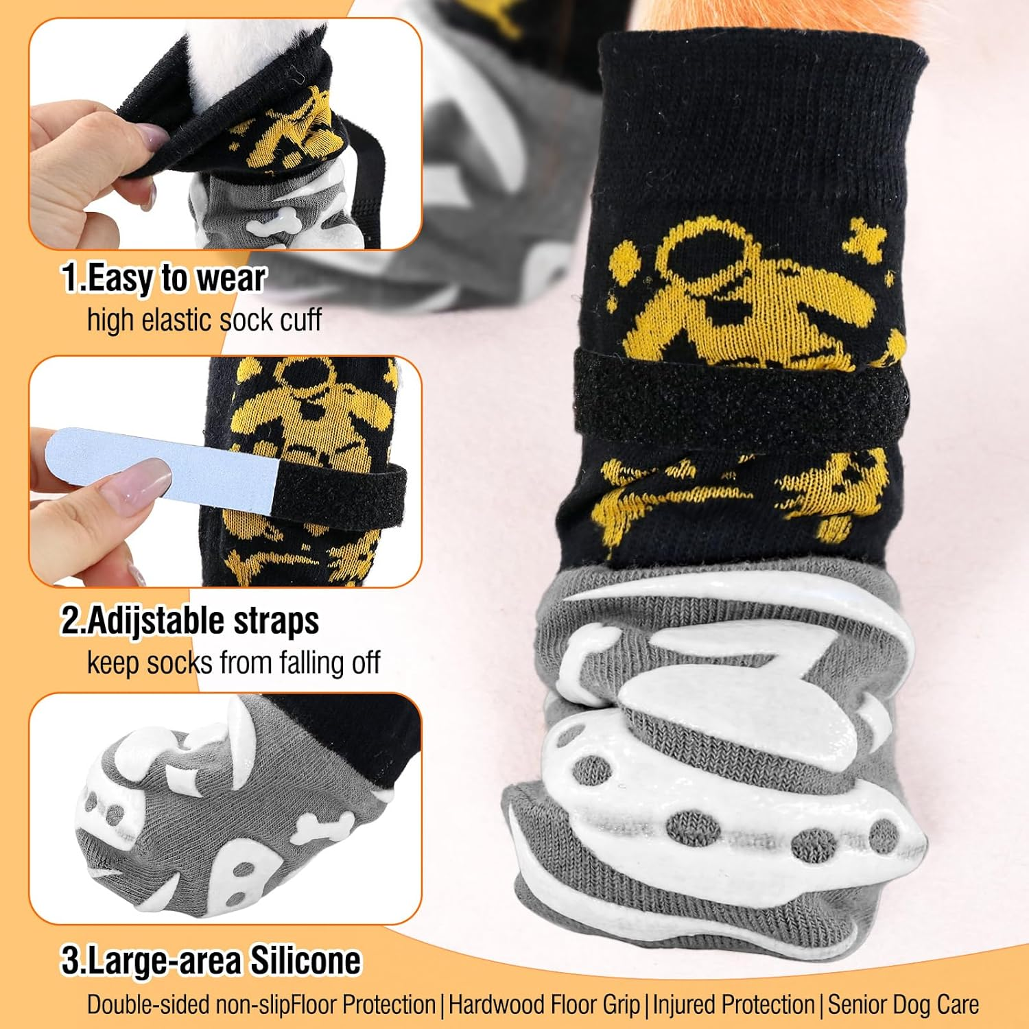 6 PCS anti Slip Dog Socks to Prevent Licking Paws,Dog Paw Protector with Double Sides Grips,Traction Control on Hardwood Floor for Puppy Small Medium Large Senior Dogs (S) image number 4