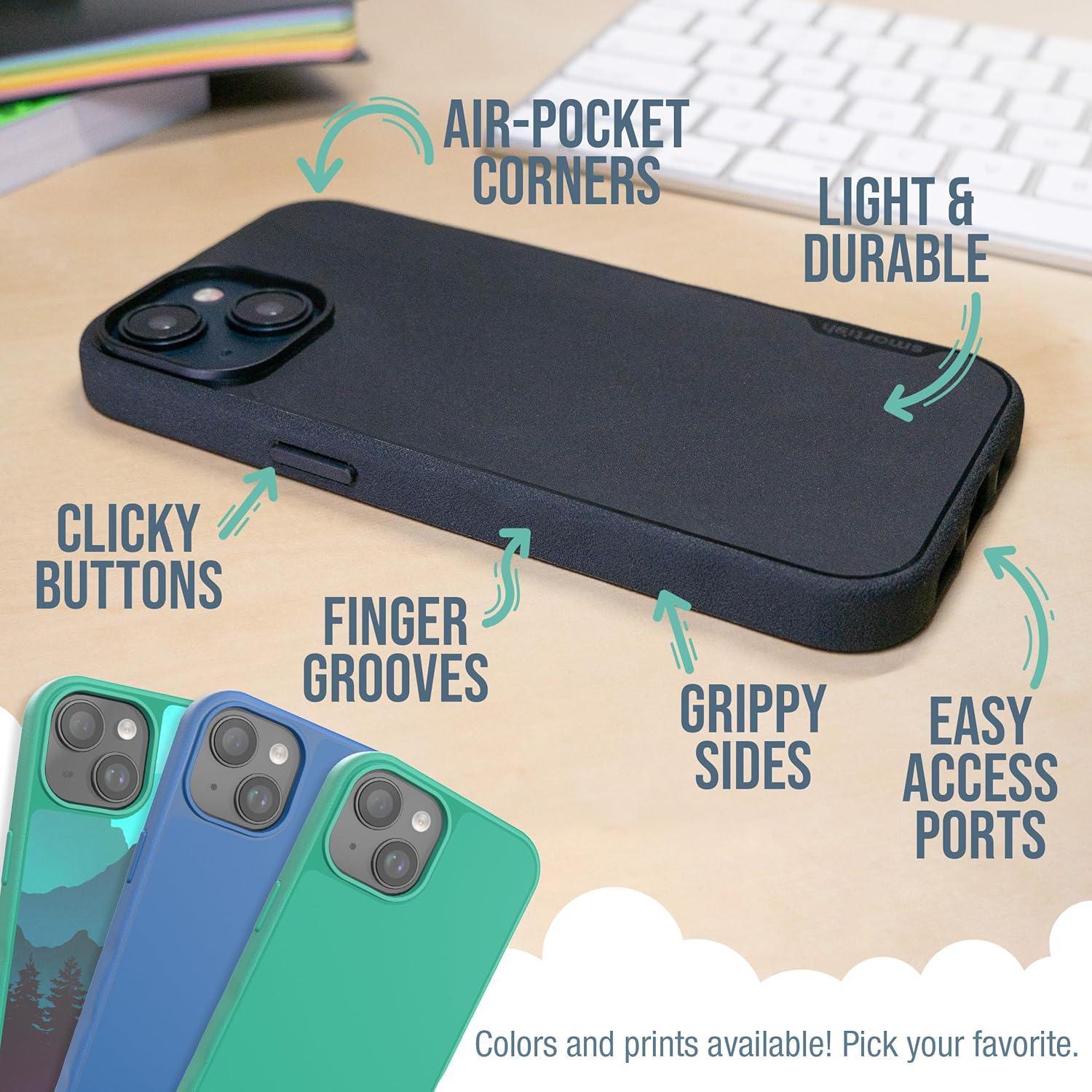 Smartish Iphone 15 Slim Case - Gripmunk Compatible with Magsafe [Lightweight + Protective] Thin Grip Cover with Microfiber Lining - Black Tie Affair