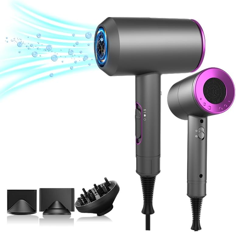 Xcjump Hair Dryer with Diffuser, 2000W Professional Ionic Hair Dryer, Heating Hot and Cold Air, Constant Temperature Hair Care, for Home, Travel, Salon Use (Purple) image number 3