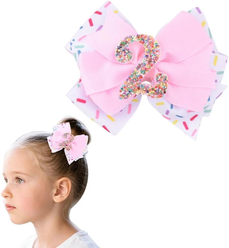 Ice Cream Birthday Hair Bow Clips Sprinkle 3Rd Birthday Girl Hair Bows for Happy Bday Party Favors Glitter Bows Side Clip for 3 Years Old Girls Kids