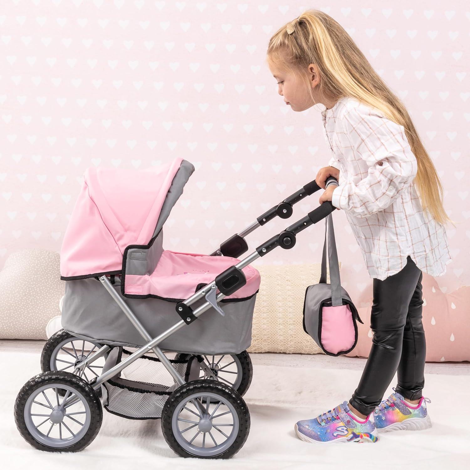 Bayer Design Baby Doll Trendy Pram in Grey/Pink image number 3