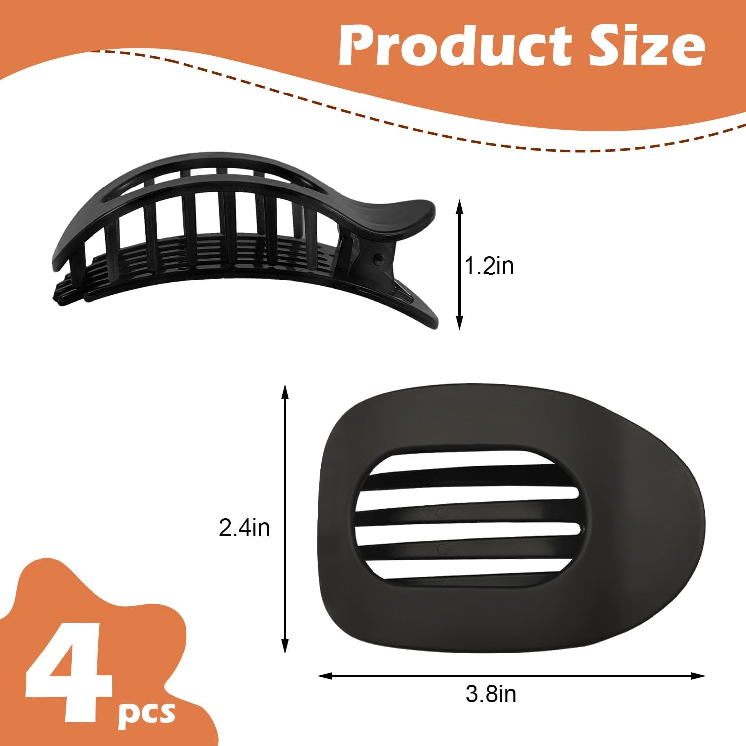 ARWIG 4 Pcs Flat Hair Claw Clips | Curved Womens Hair Clips | Lay Flat Hair Clip | Hair Accessories for Women | Flat Claw Clips for Thick Hair (Colour 1) image number 3