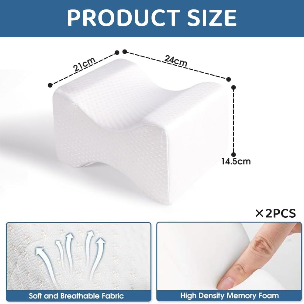 2 Pack Knee Pillow for Side Sleepers &ndash; Memory Foam Leg Pillow for Hip, Sciatica & Lower Back Pain Relief &ndash; between Legs Support Cushion for Pregnancy, Spine Alignment image number 1