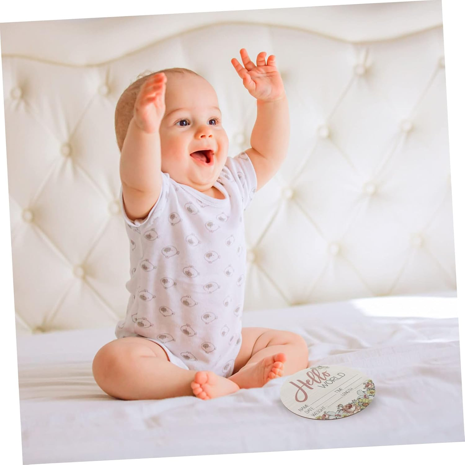 Minkissy Wooden Birth Announcement Sign Newborn Sign Personalised Gifts for Nursery Decoration Born Announcement image number 4